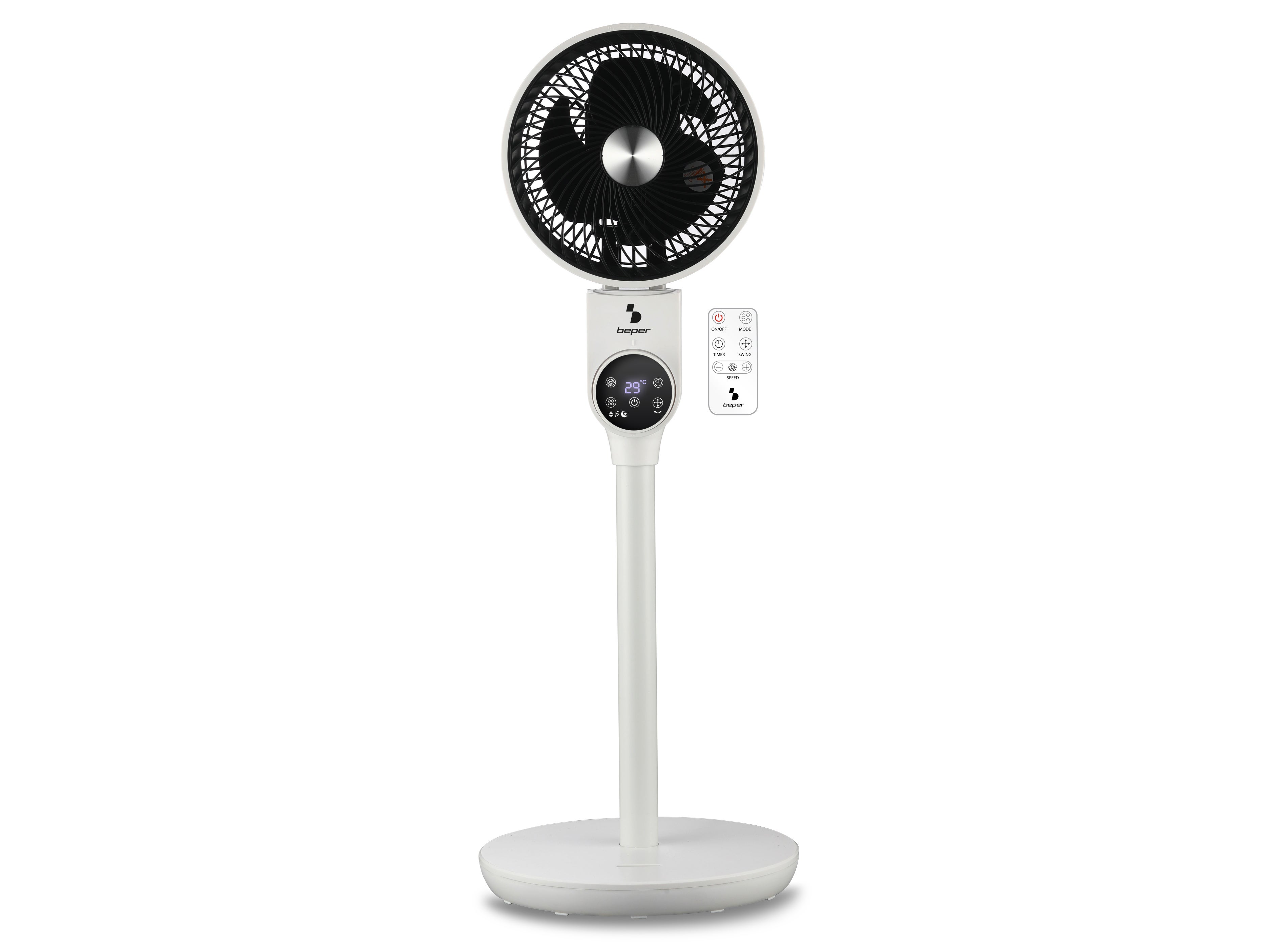 BEPER P206VEN133 Ventilateur sur pied avec télécommande, 40 cm, 5 pales, 3 vitesses et 3 modes, minuterie 7,5 h, oscillation, hauteur réglable jusqu'à 125 cm