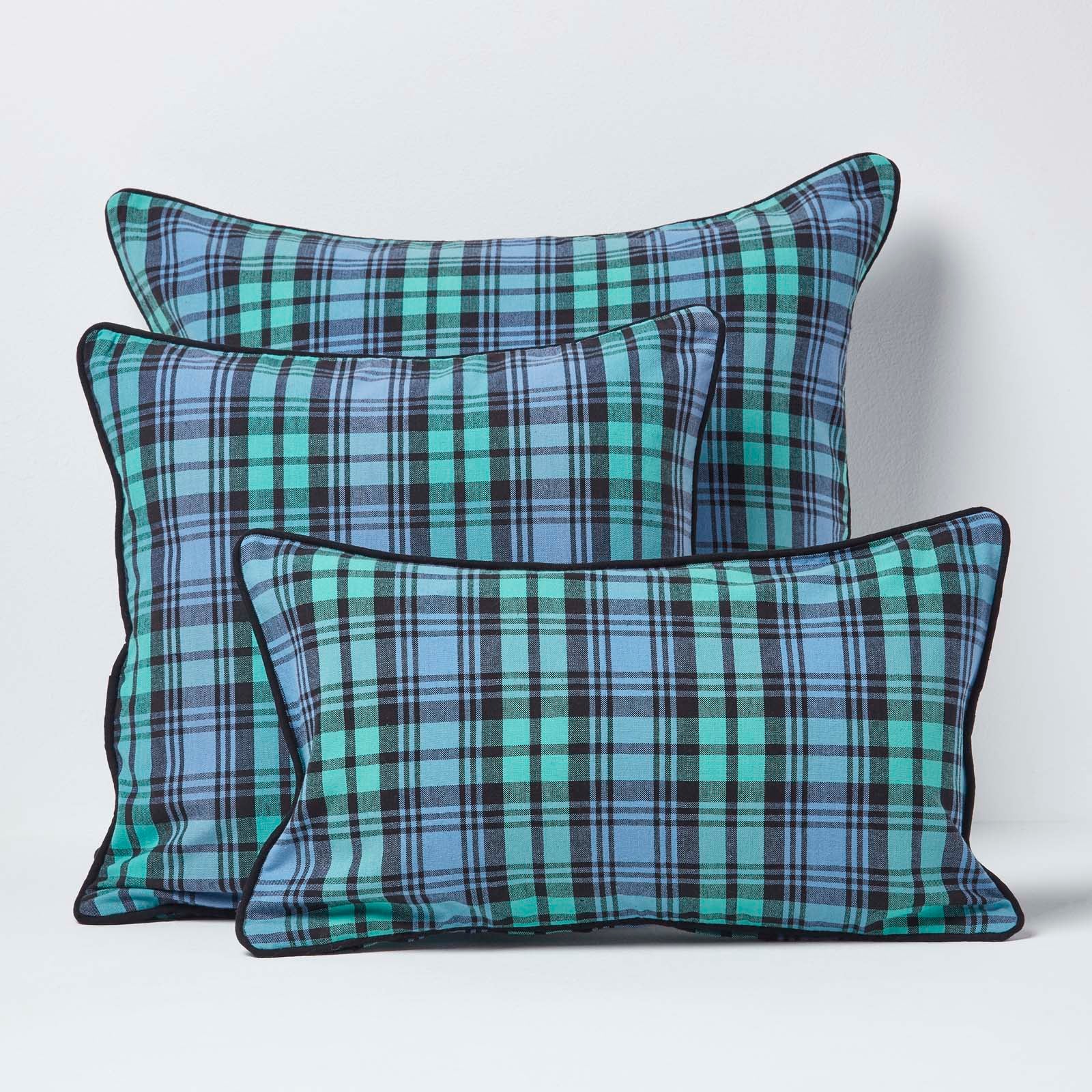Homescapes Housse de coussin à carreaux écossais Bleu, 45 x 45 cm - 5