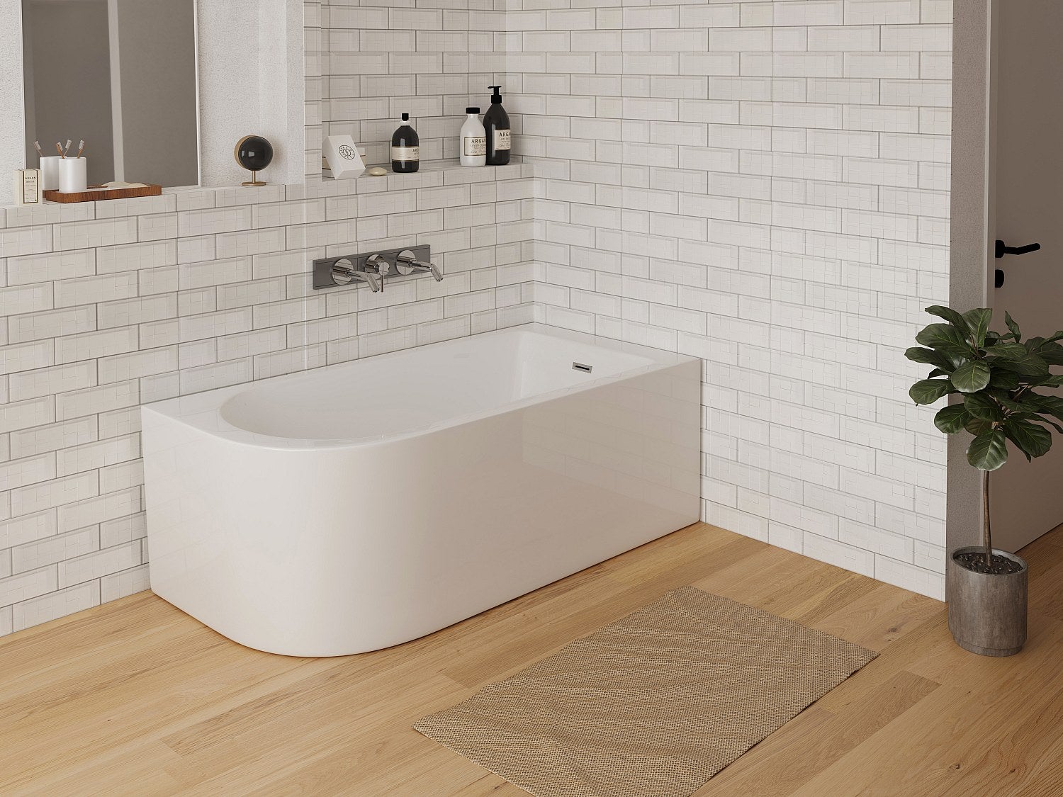 Narożna wanna - 240L - 170 x 75 x 58cm - Biały - Narożnik prawostronny - ANIKA