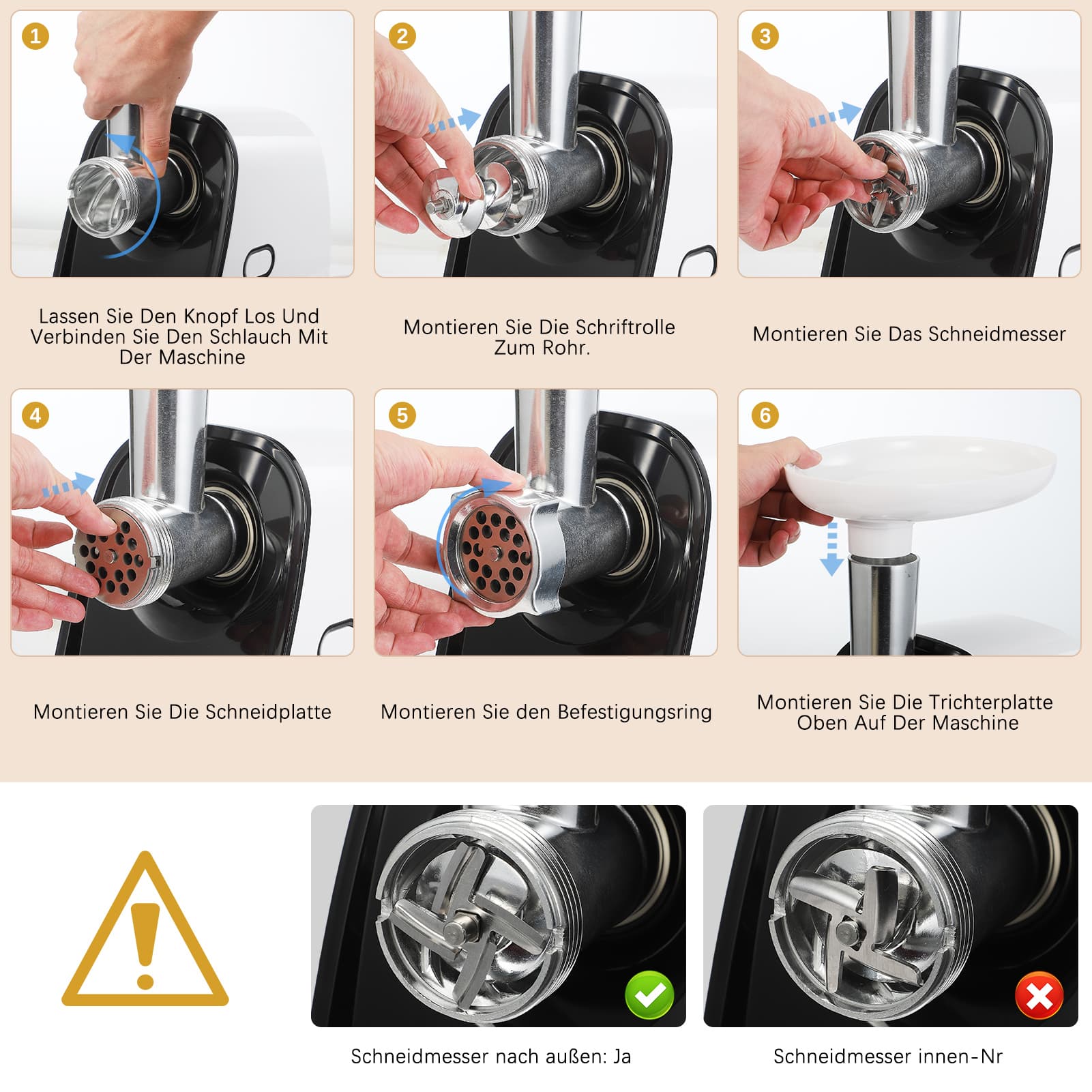 Hachoir à viande électrique argenté, machine à farcir les saucisses, puissance maximale 1200 W, pratique, belle coque en plastique AC - 7