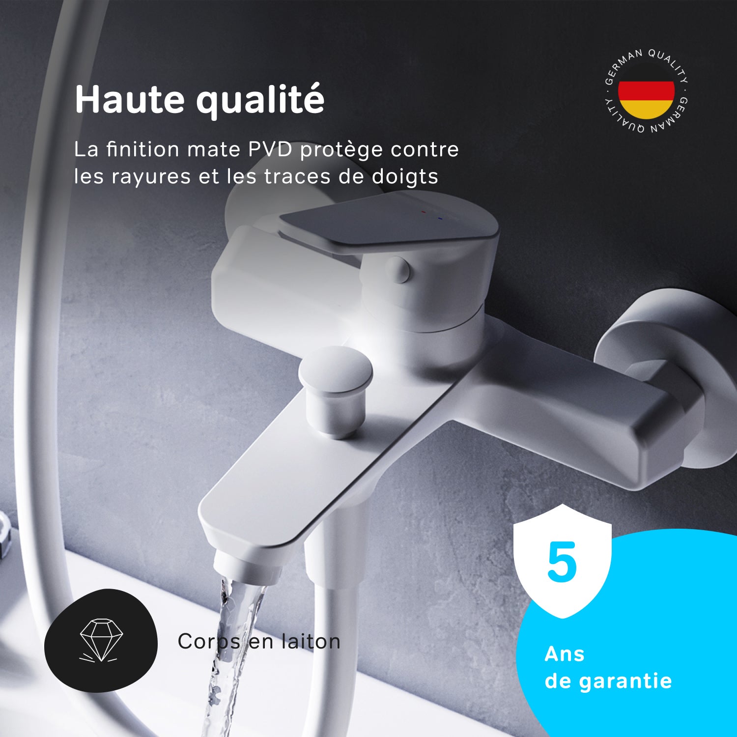 Mitigeur de baignoire mécanique Robinet salle de bain, mitigeur de bain, Blanc, Hit FTA10033 AM.PM - 3