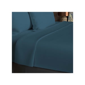 Soleil D'Ocre Drap Plat Coton 57 Fils Bleu Canard 240x290 Cm - Lit 2 Places
