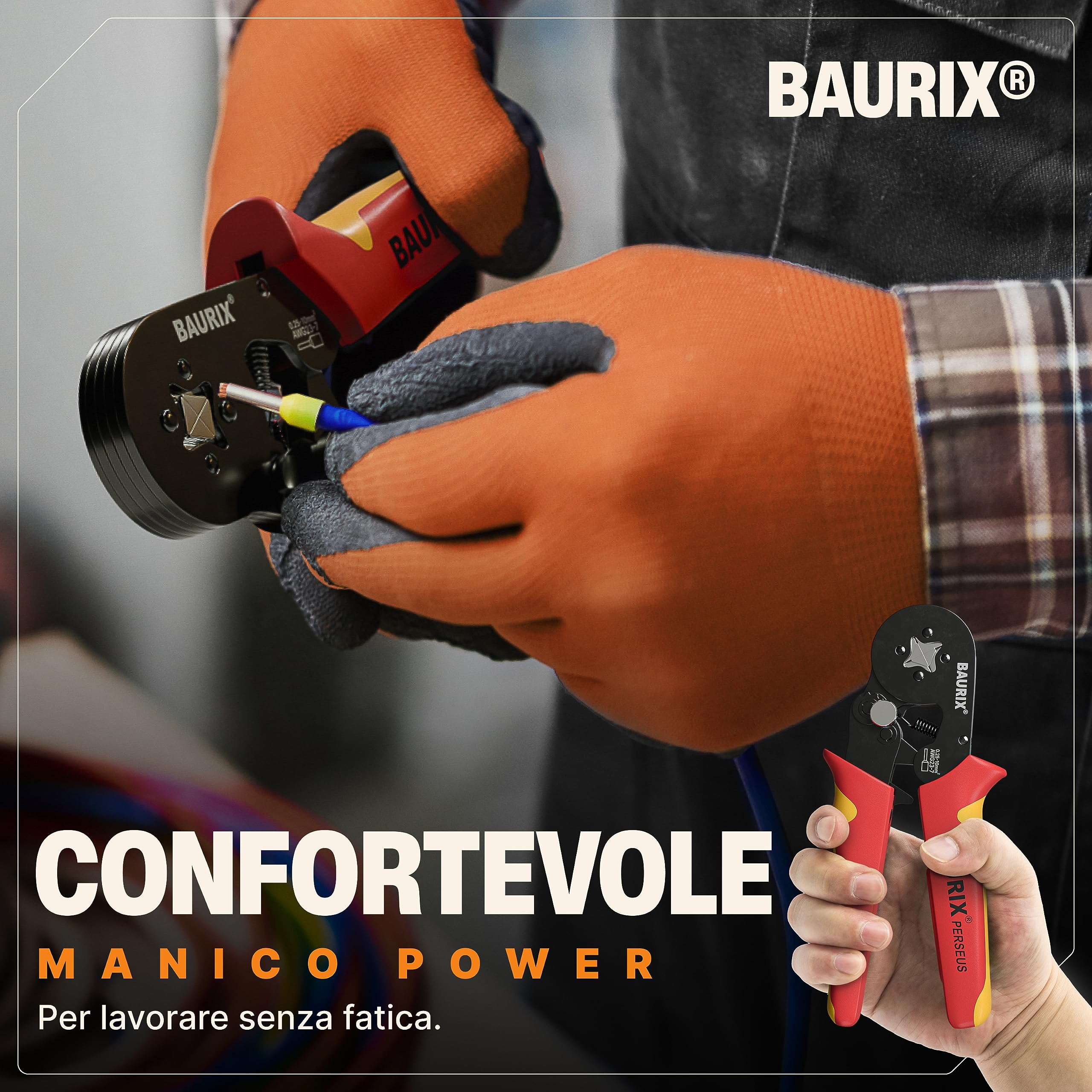 BAURIX Pince à sertir auto-ajustable [0,25-10 mm], modèle PERSEUS, pour embouts isolés et non isolés - 8
