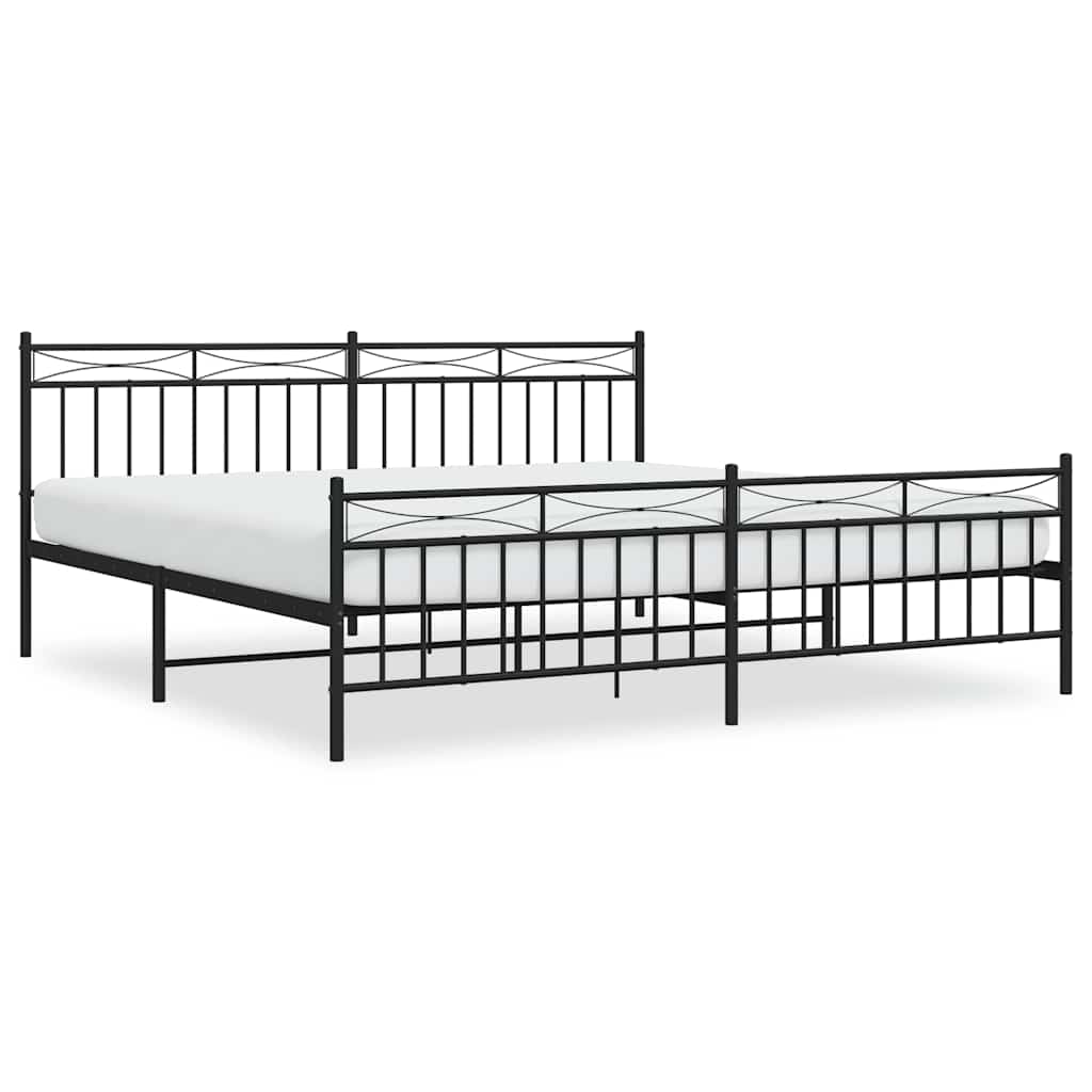 Estructura de cama sin colchón con estribo, de metal negro, para dormitorio, 193 × 203 cm - 2