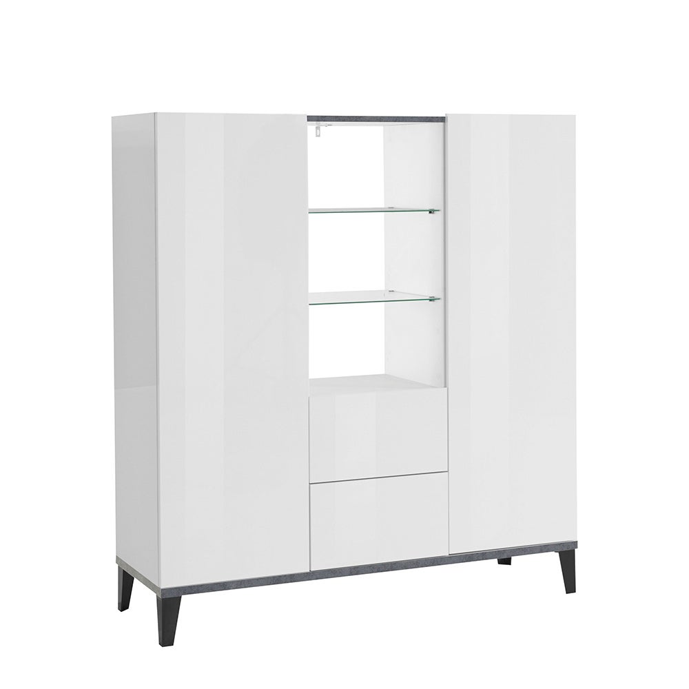 Meuble vitrine 120x40cm 2 portes vaisselier étagères en verre design