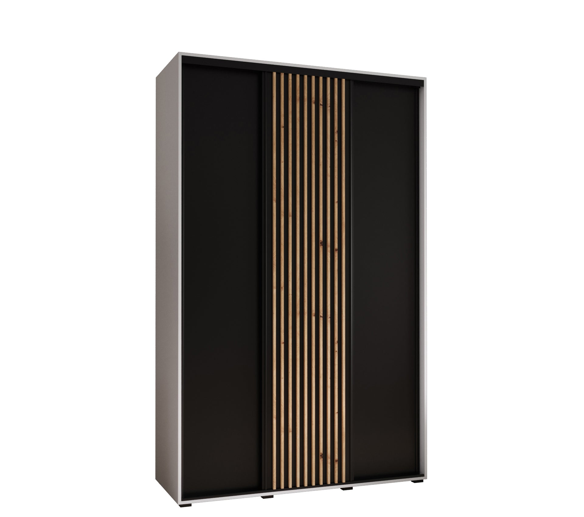 Szafa przesuwna wysoka Lanko 1 150 x 45 x 235,2 cm biały + czarny + lamele artisan - Abiks Meble