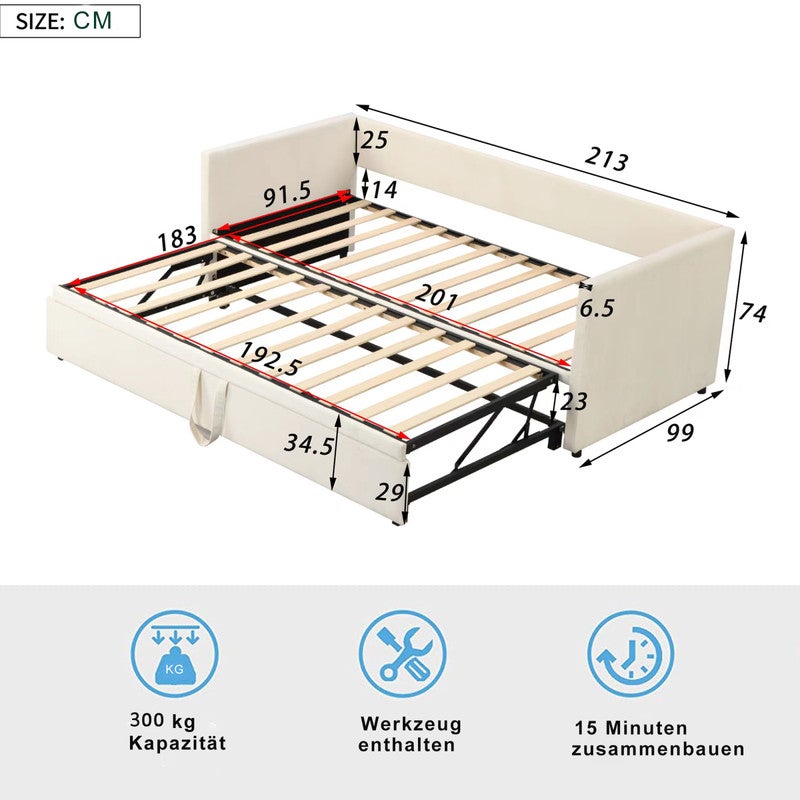 Canapé lit 90/180 x 200cm,lit 2 Places canapé, Canapé lit Convertible, Extensible,Lit de jour,Canapé-lit,Pliant,velours,beige - 5