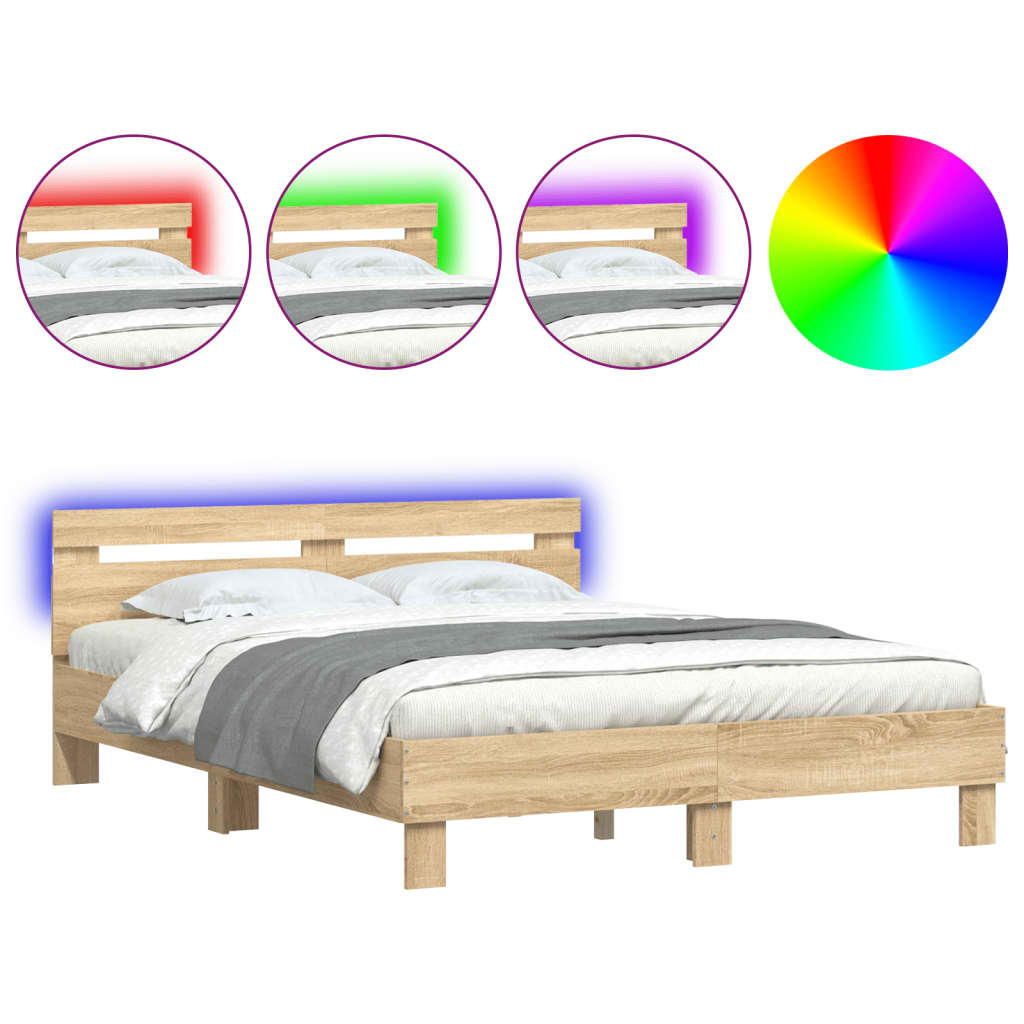 Struttura Letto Matrimoniale In Metallo Con Testiera Portaoggetti E Luci LED - 150x200 Cm - Contenitore Sottoletto E Antiscricchiolio