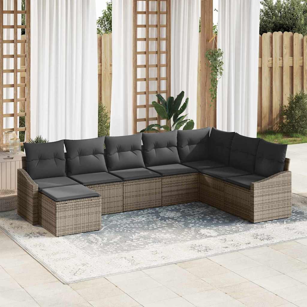 Zestaw Sof z poduszką 8 pcs Szary polirattan vidaXL