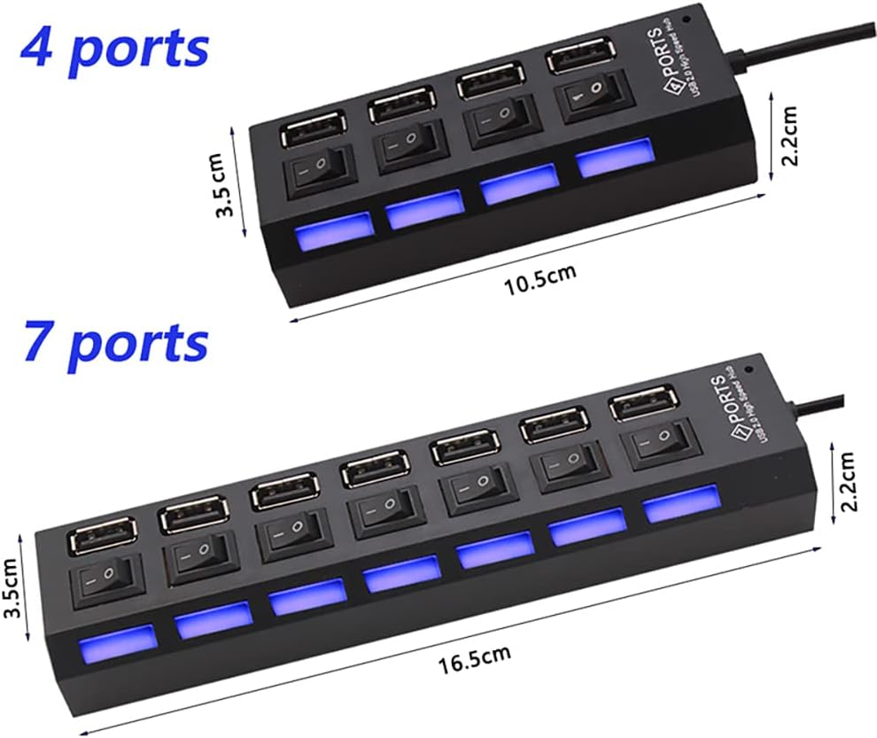 Wieloportowy hub USB 2.0 z zasilaczem, hub USB 2.0 4/7 portów z przełącznikiem do komputera PC (4 porty - czarny) - 2