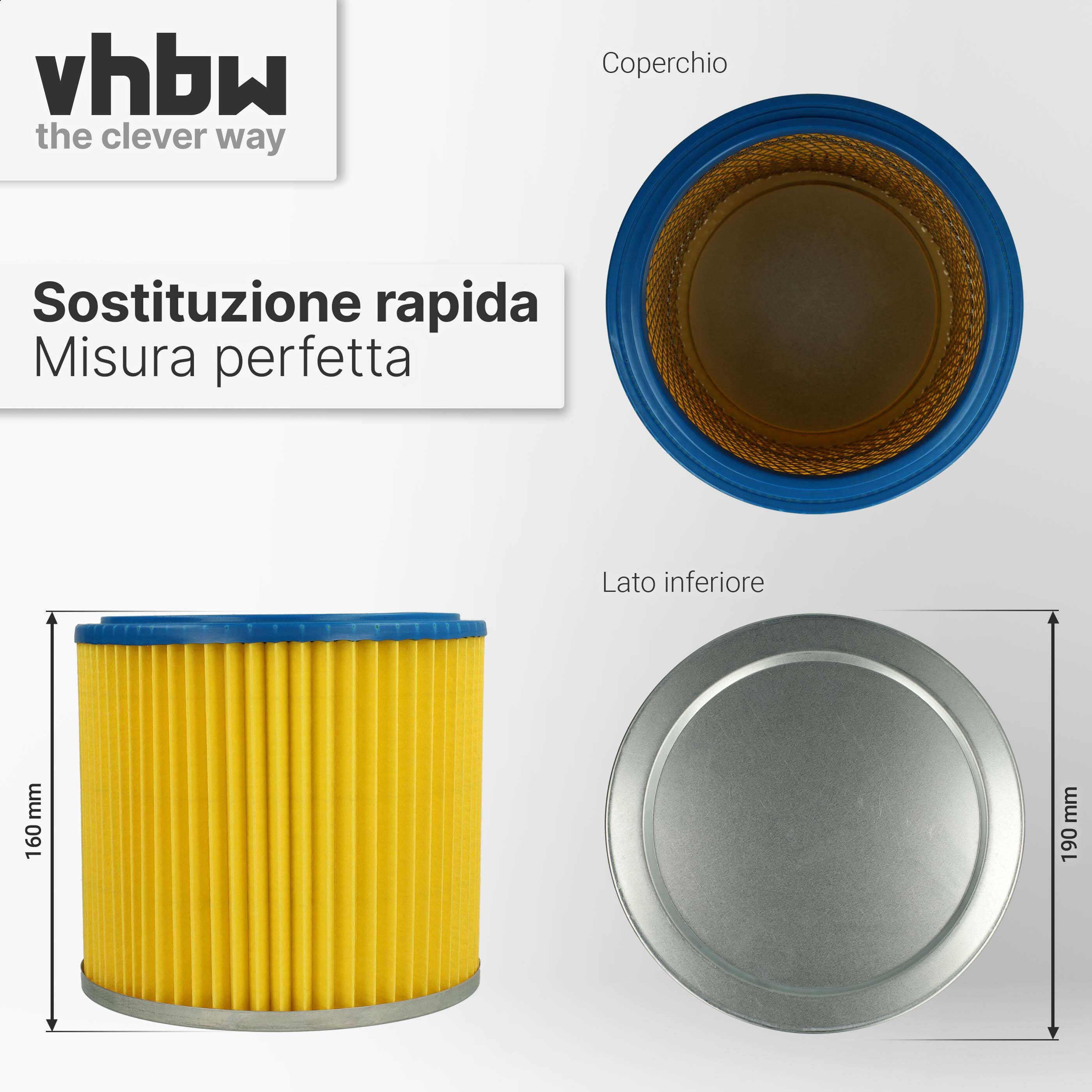 vhbw 2x filtre plissé compatible avec Aqua Vac Plus 1000, 1001, 740m aspirateur - bleu / jaune - 7