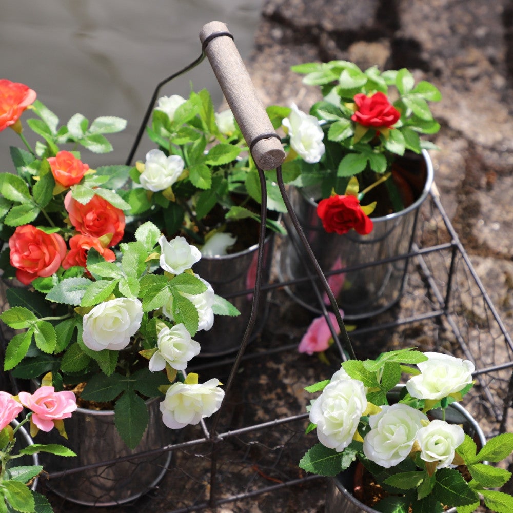 ~Rosier plante fleur artificielle extérieur cimetière tissu corail12cm - 5