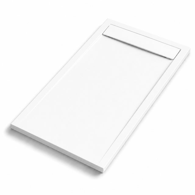Plato de Ducha de Resina Antideslizante | 120x80 cm | Incluye Válvula Oculta de Desagüe y Rejilla | Color Blanco RAL 9003