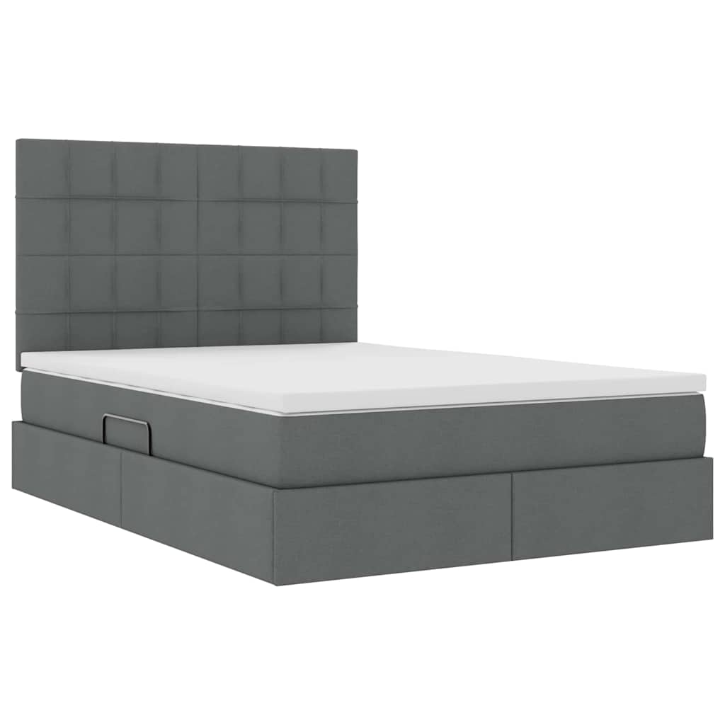 Lit avec rangement et matelas en tissu gris foncé, pour la chambre, 140 × 190 cm - 5