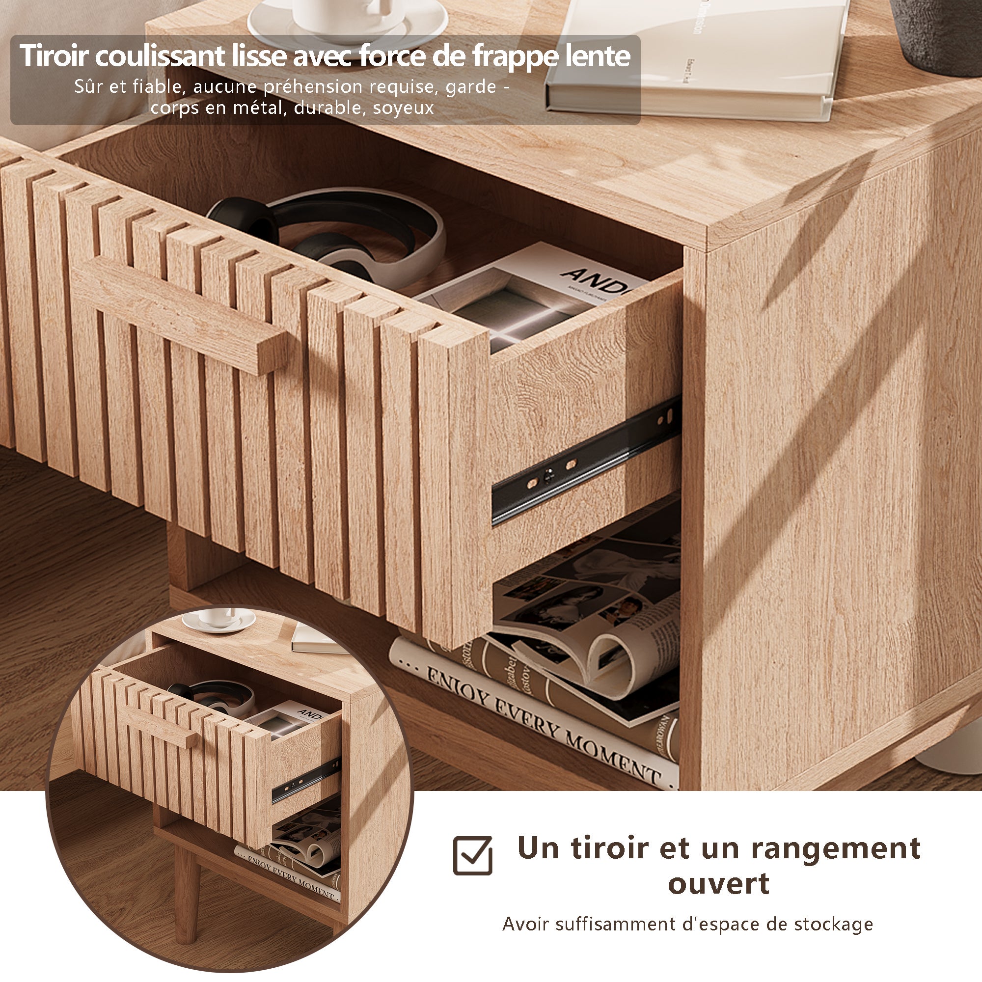 Lot De 2 Table de Chevet, Table de Nuit avec 1 tiroir Moderne bohème pour Chambre à Coucher, Salon - 7