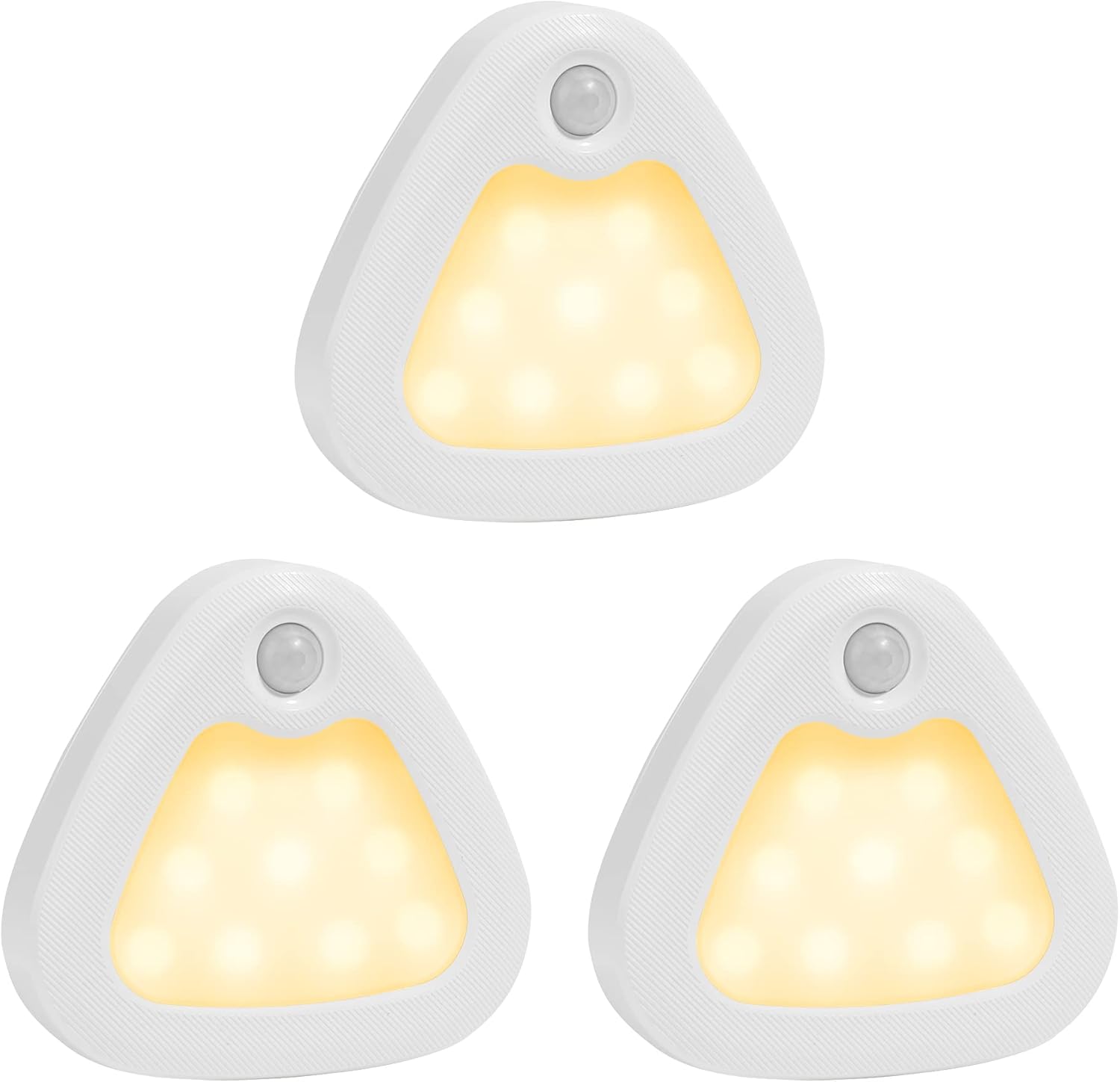 Zasilane bateryjnie lampki nocne z czujnikiem ruchu do montażu pod szafkami, 60 lm, z magnesem i klejem od spodu.