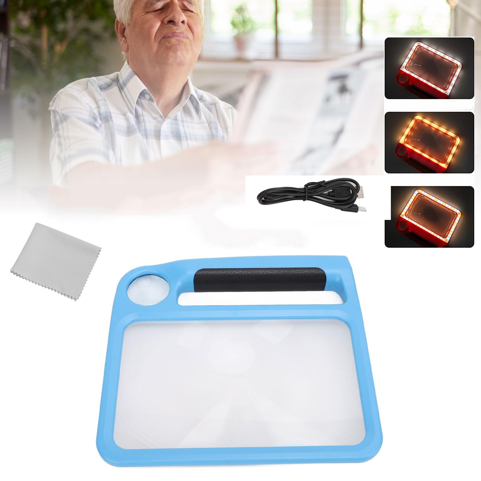 Lente D'Ingrandimento A4 Con 12 LED | 3X Ingrandimento | Pieghevole E A Mani Libere | Per Lettura E Hobby