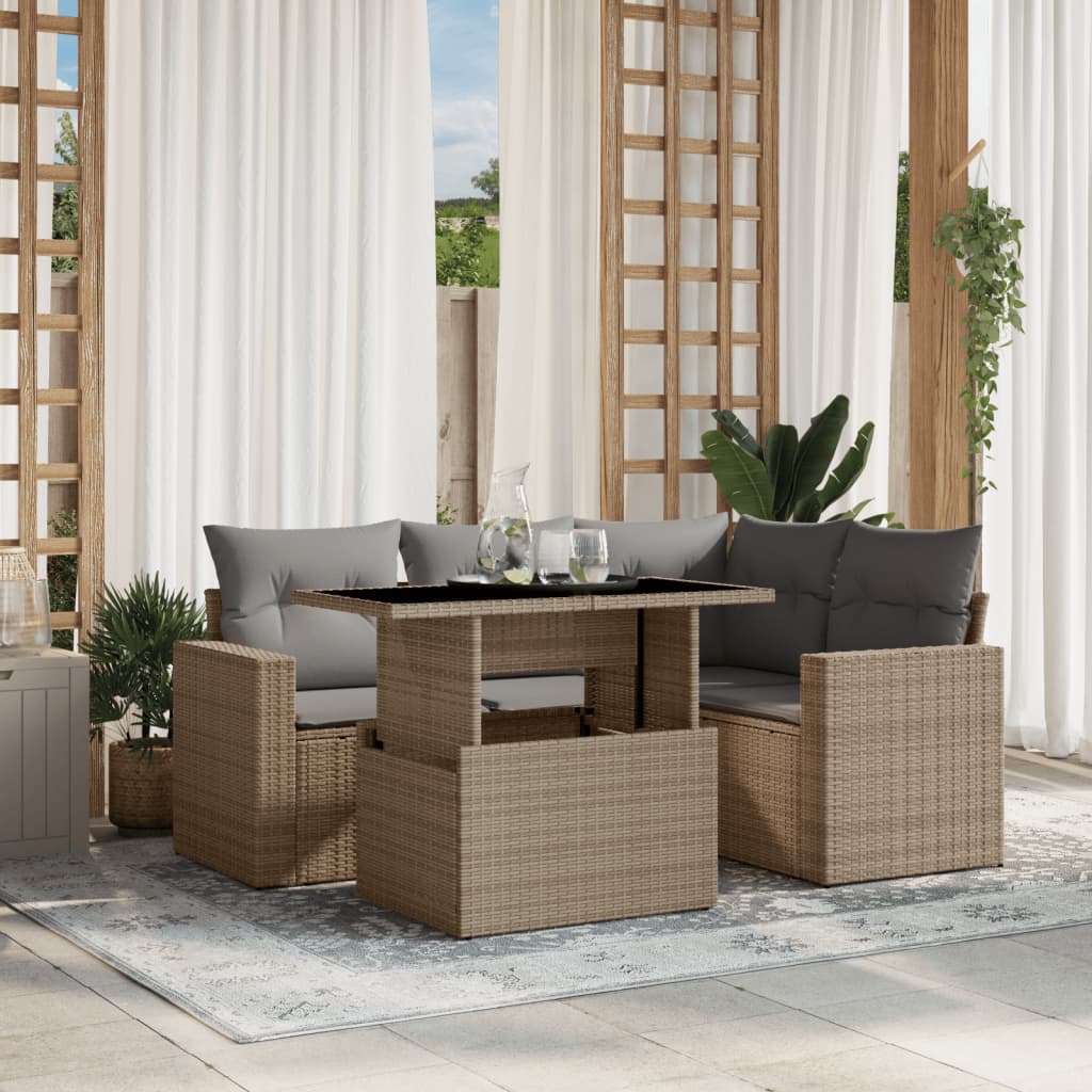 5-cz. zestaw mebli ogrodowych z poduszkami, beżowy, polirattan vidaXL