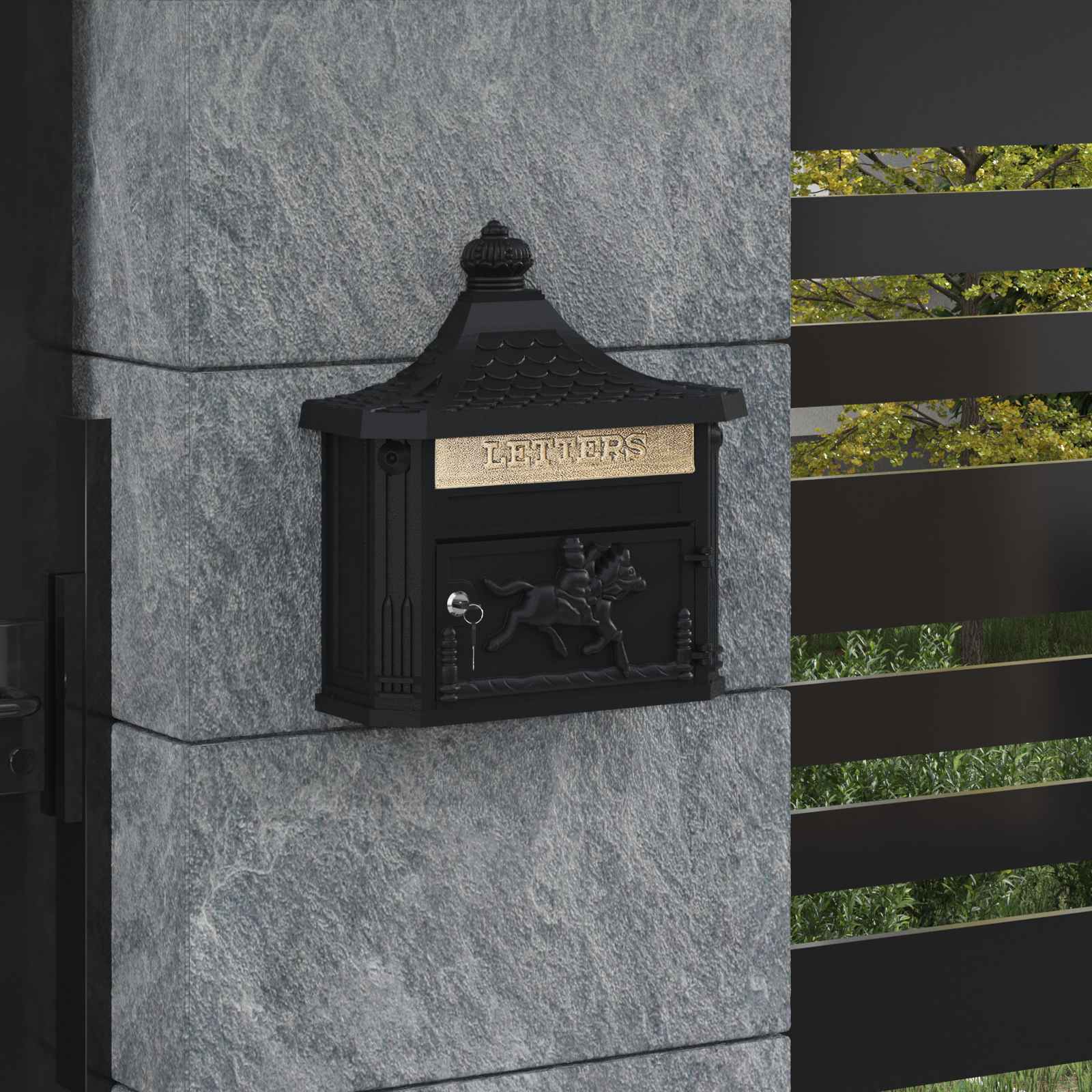 Boîte Aux Lettres Murale Norfolk Noire Avec Lettres Dorées – Sécurisée Et élégante