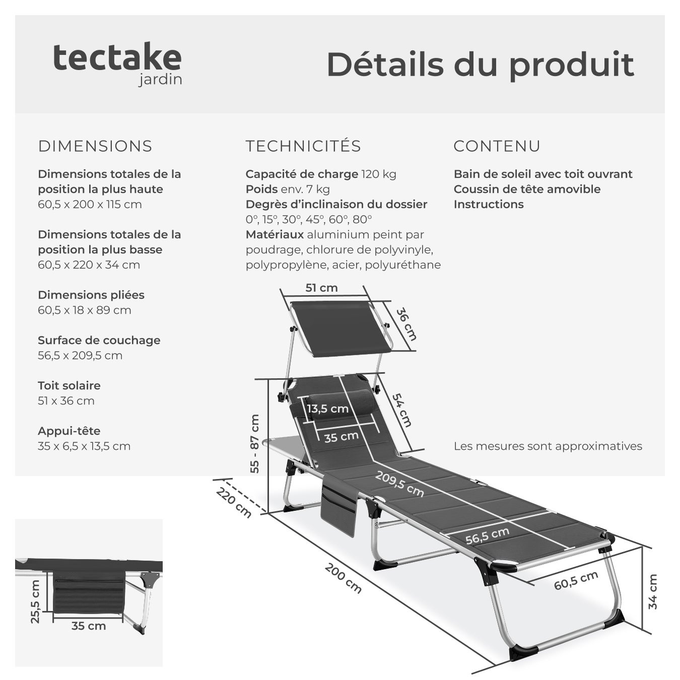 TECTAKE Tumbona de aluminio tapizadas, plegables - 6