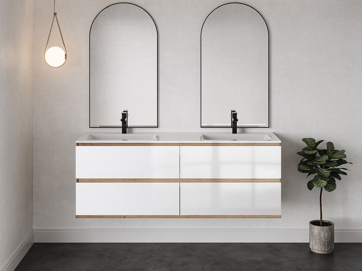 Szafka pod umywalkę wisząca – jasny naturalny i biały – 150 cm – SABURI