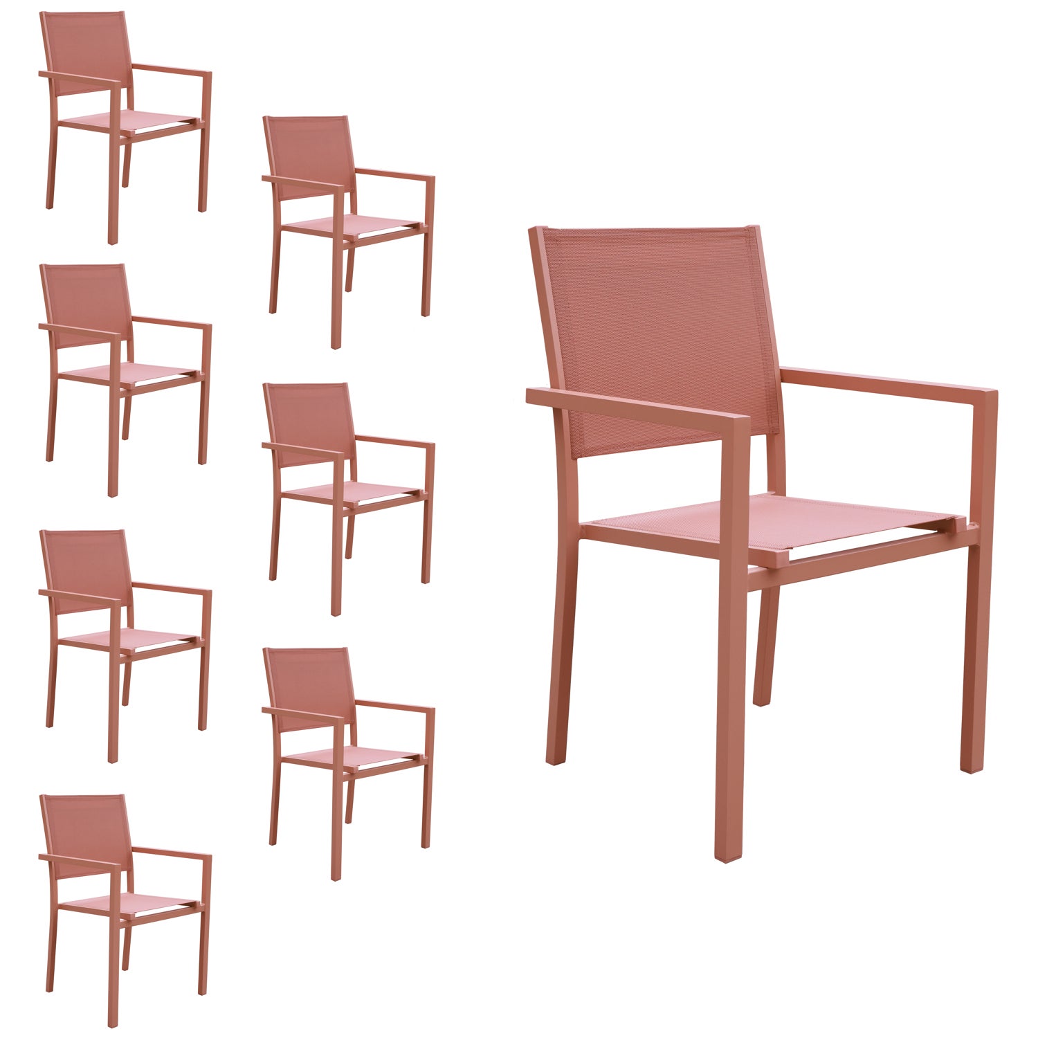 Zestaw 8 aluminiowych krzeseł z terakoty - textilène terracotta