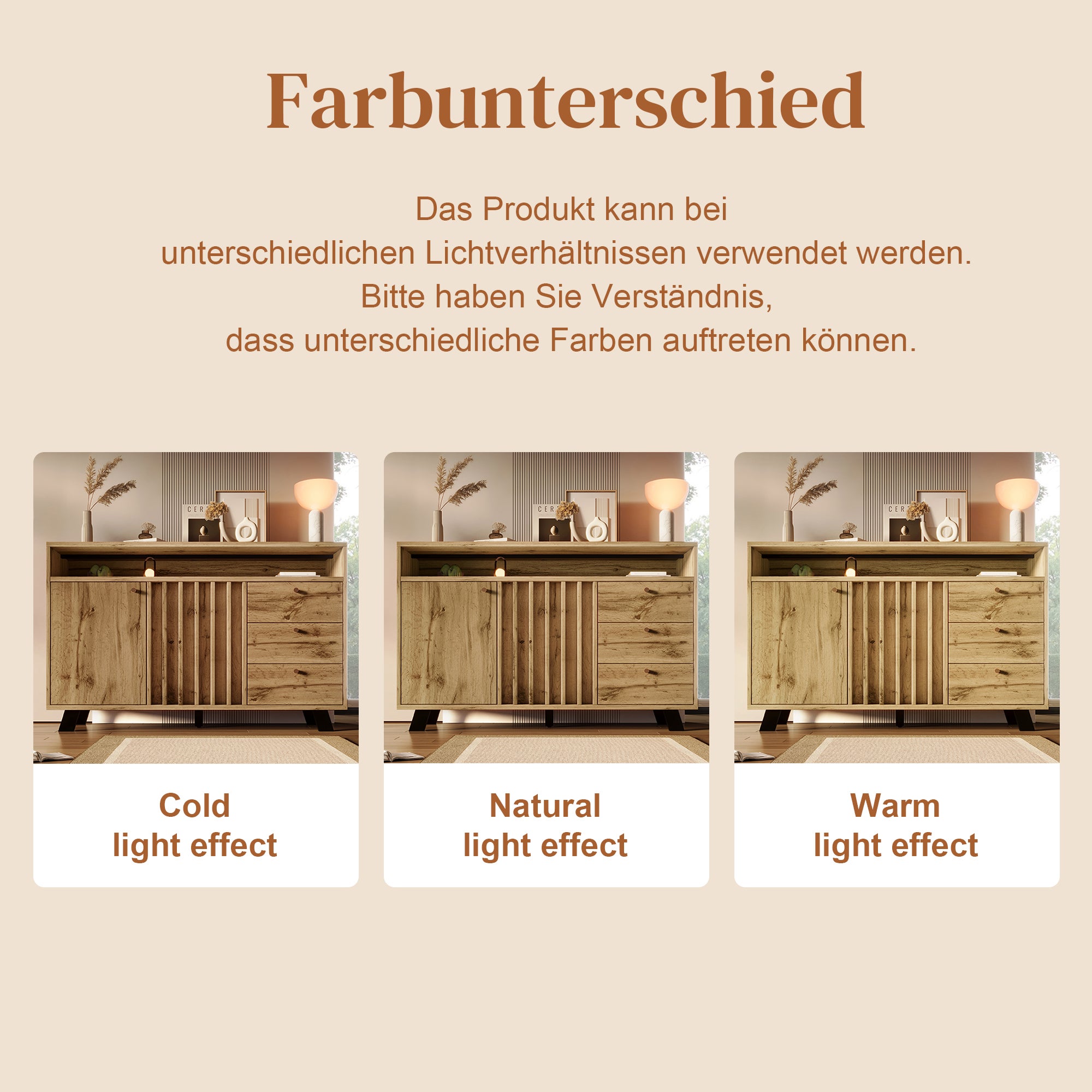Buffet bas avec 3 tiroirs et 2 portes, commode - 120 x 40 x 85 cm - Panneaux de particules et MDF - Chêne foncé - 6