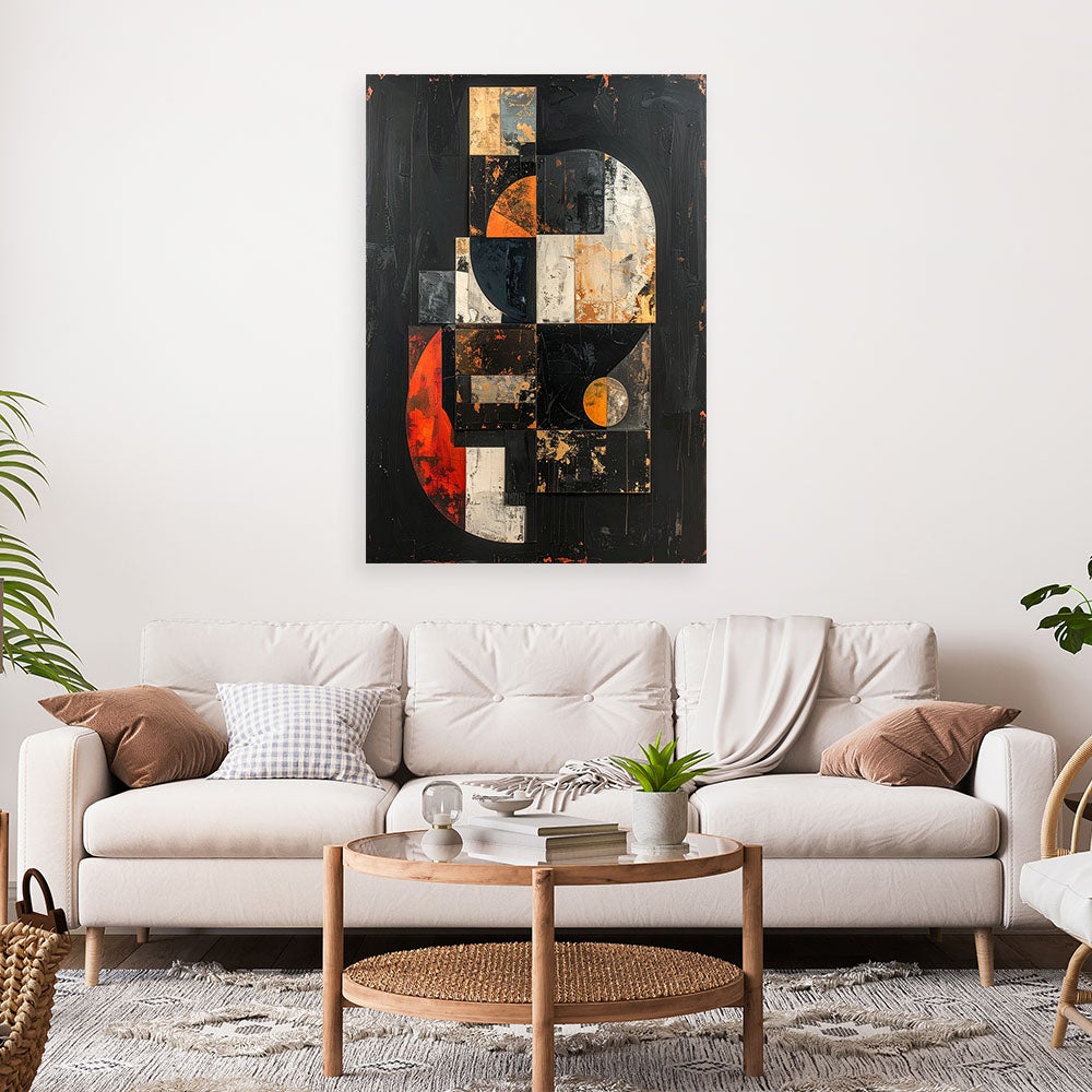 Obraz do salonu sypialni loftu hotelu, Abstrakcja geometryczna czarna w stylu glamour 70x100 - 2