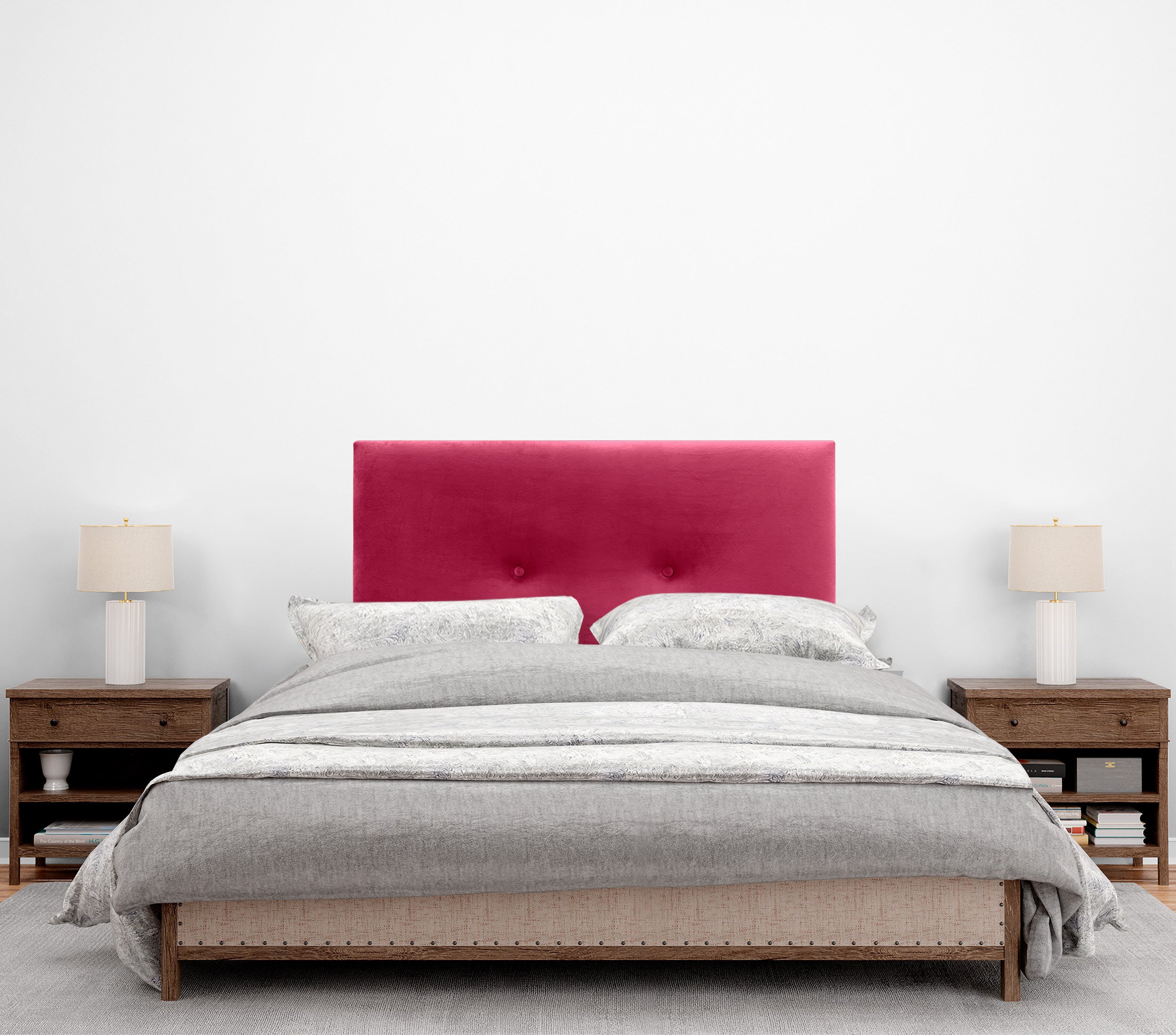 DHOME Testiera in velluto liscio con bottoni alta gamma moderna testiera imbottita per letto di lusso (Rosso, 80x60cm) - 2