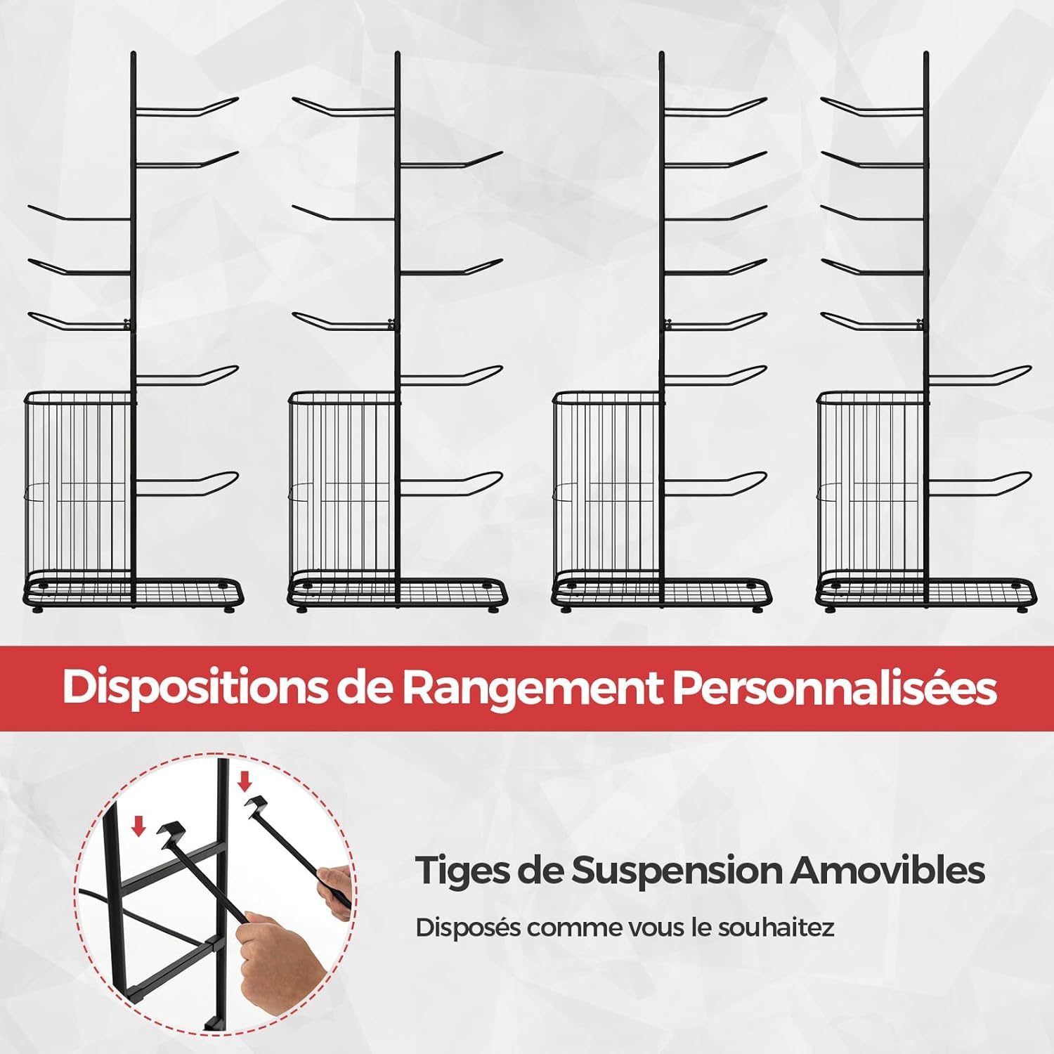 Rack de Arrumação de 7 Níveis, Organizador de Equipamento Desportivo com Cesto, Hastes para Pendurar, para Bolas de Futebol, Bolas de Rugby, Bolas de - 4