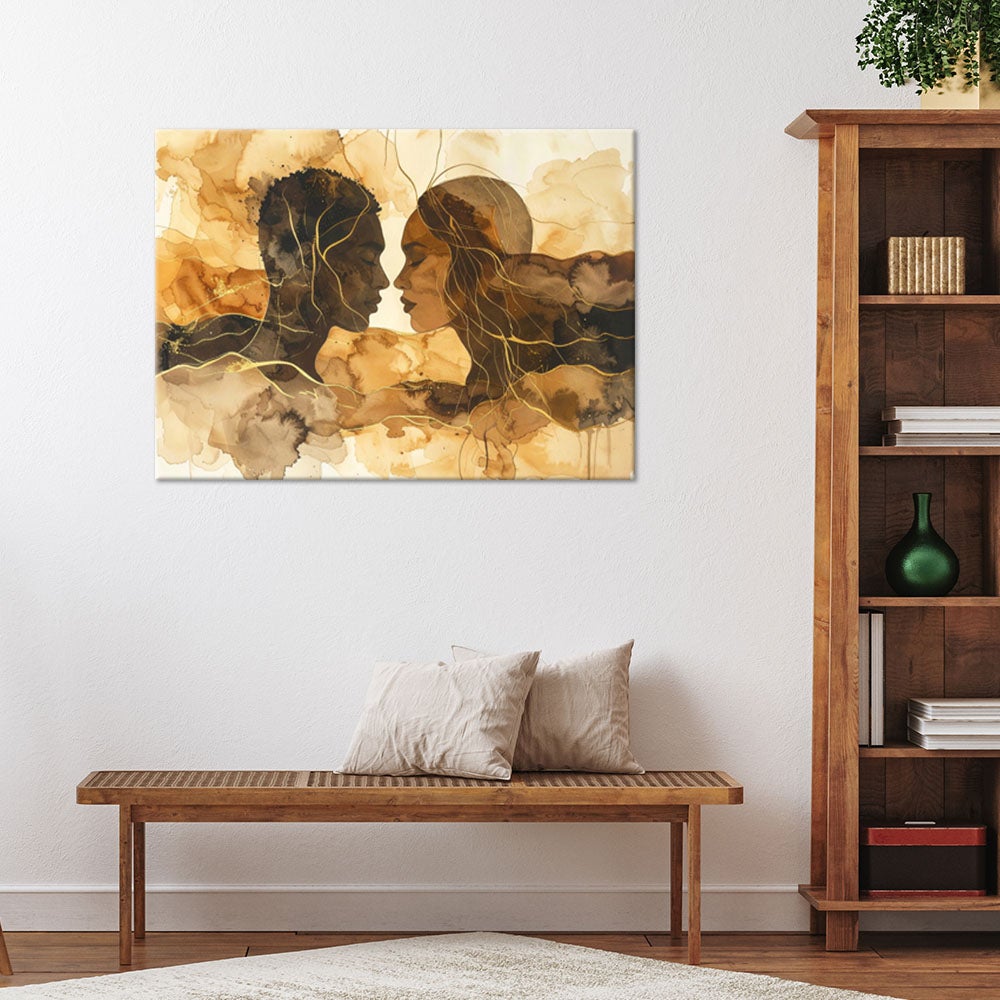 Obraz do salonu sypialni biura loftu w Stylu Boho, Złota Abstrakcyjna Para Sylwetka Zakochanych 120x80 - 2