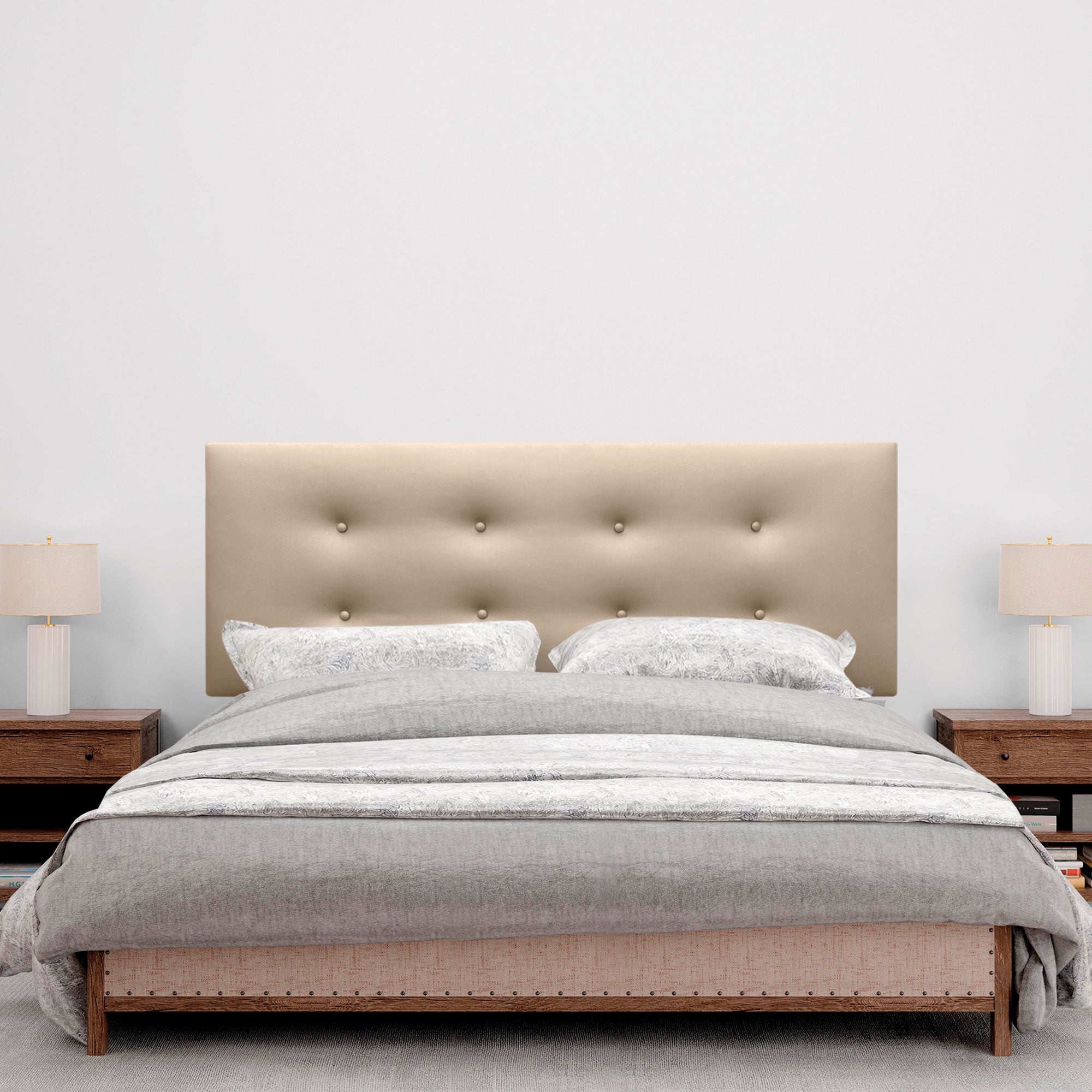 DHOME Cabecero de Polipiel Premium Pro con 2 hileras de Botones Cabezal tapizado Cama Lujo (Champán, 135cm) - 4