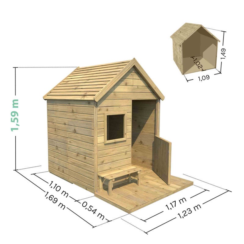 Cabane en bois traité avec terrasse et banc HEIDI - 3