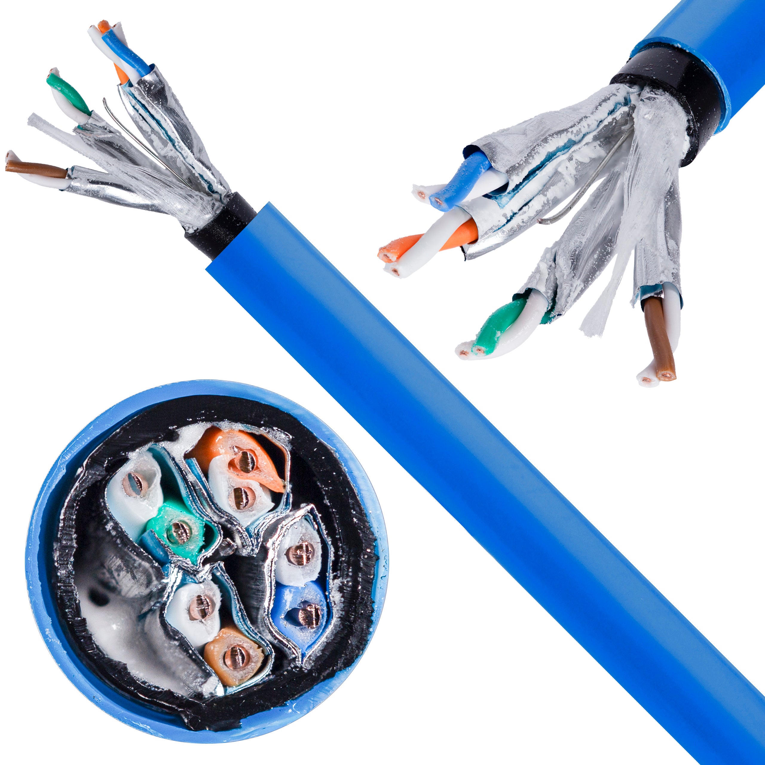 Kabel sieciowy U/FTP kat.6A skrętka 4x2x0,56mm zewnętrzny żelowany z podwójną powłoką PE niebieski Molex 305m