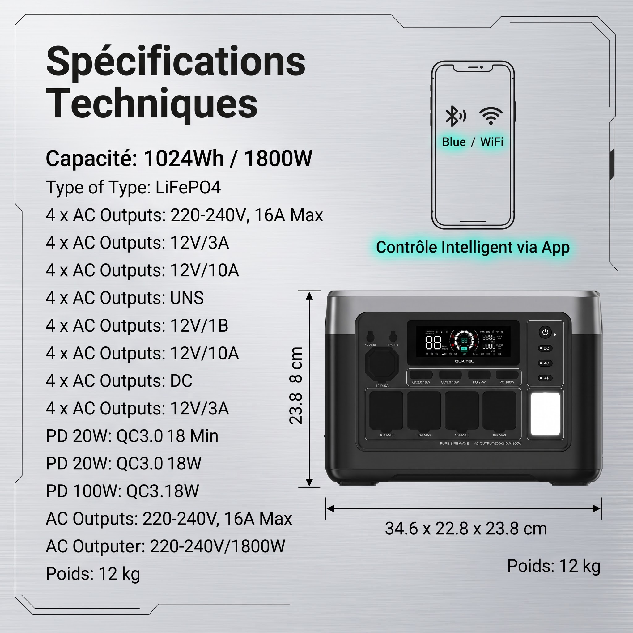 OUKITEL P1000E Plus station électrique portable 1024Wh – 1800W, LiFePO4, usage quotidien maison - 9