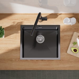 Cecipa max Évier Inox Encastré 50*44*18 cm - Évier de Cuisine 1 Bac - Évier de Cuisine Noir avec vidange,EU Modèle