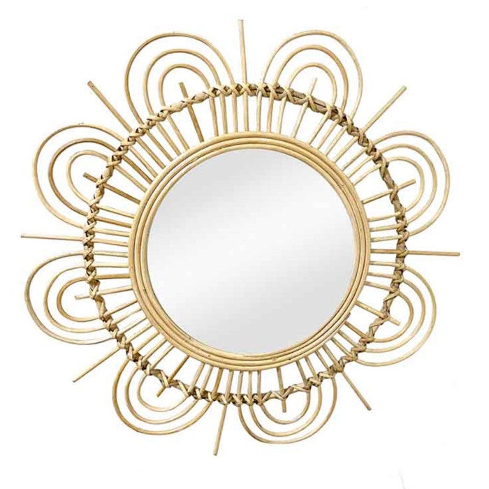 Miroir Mural Rond Design En Rotin Aina - Noir - Diamètre 51 Cm - Paris Prix