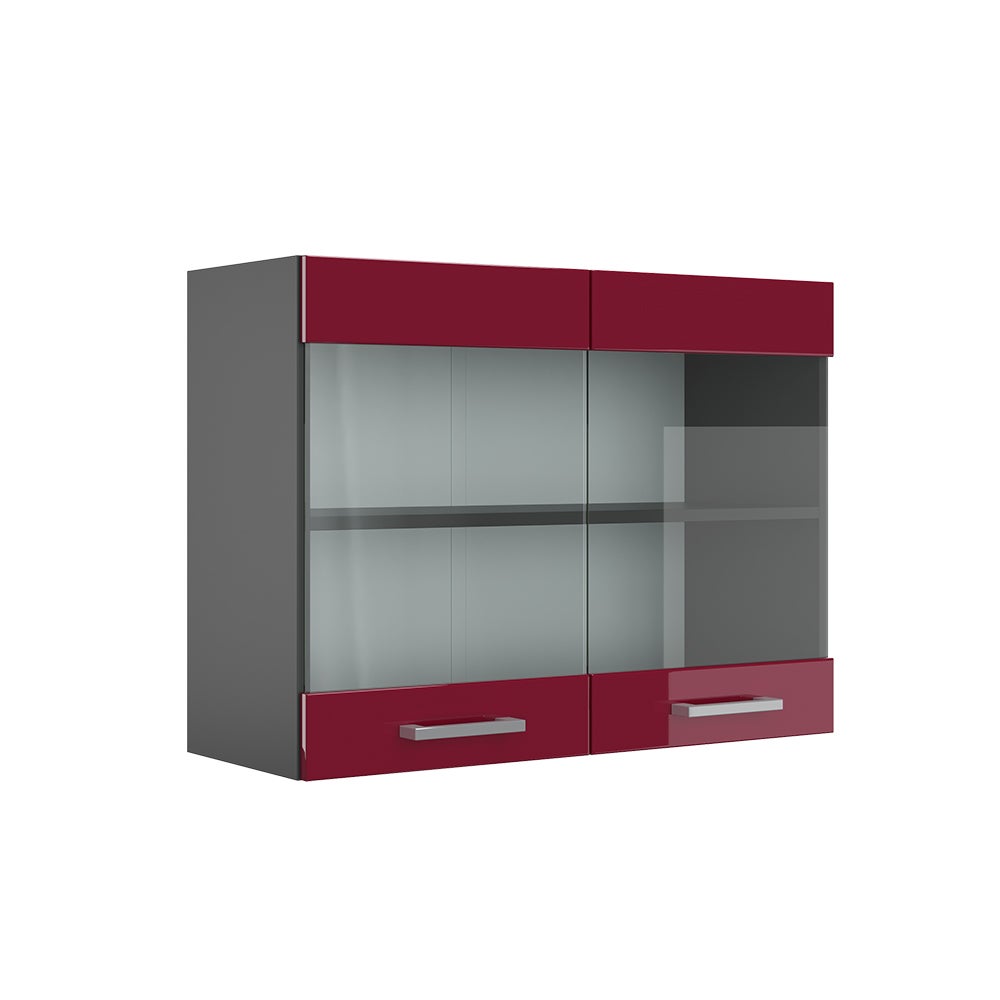 Vicco Szklana szafka kuchenna R-Line, Czerwony połysk, 80 cm