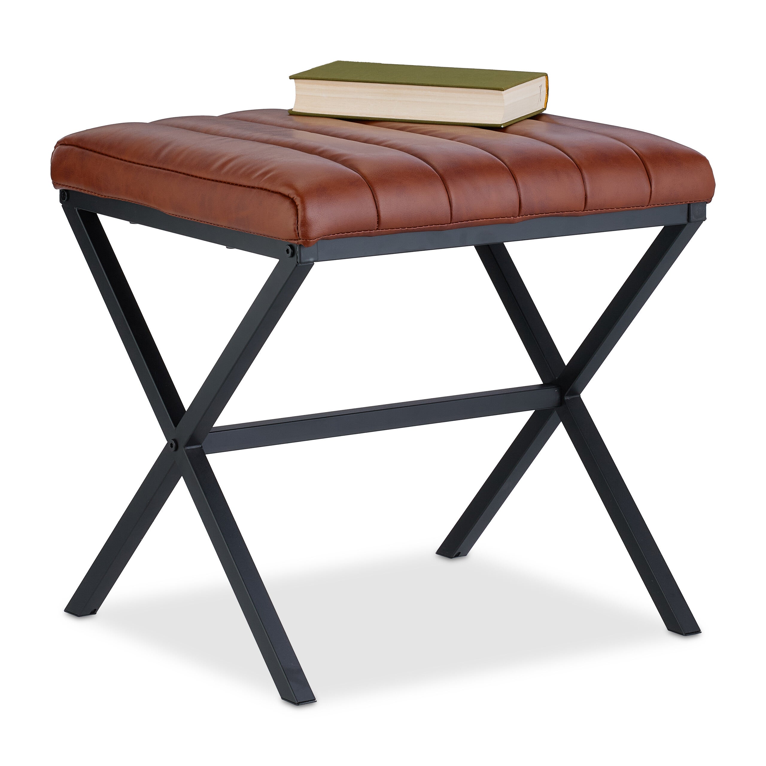 Relaxdays Tabouret Fourrure Pouf Matelassé Noir - Siège Coiffeuse Ou Repose-Pieds 41x37cm Pouf Fourrure 150kg