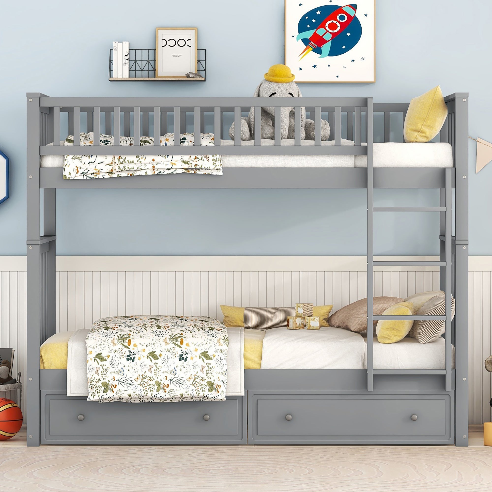 Lettino per bambini letto a castello in legno 90 x 200 cm, lettino per bambini con tetto