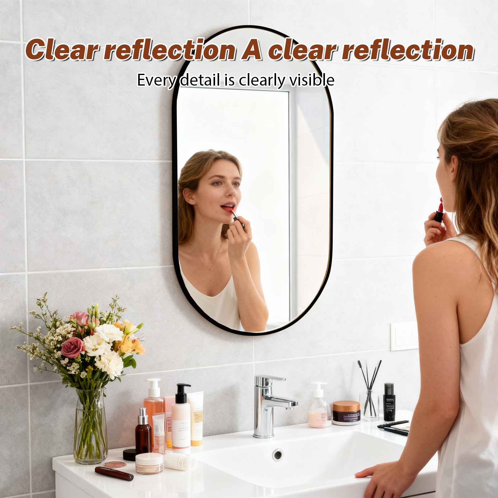 Specchio Ovale 50x70cm con Pellicola di Sicurezza, Vetro Alta Qualità, Riflesso Chiaro e Anti-Esplosione - 3