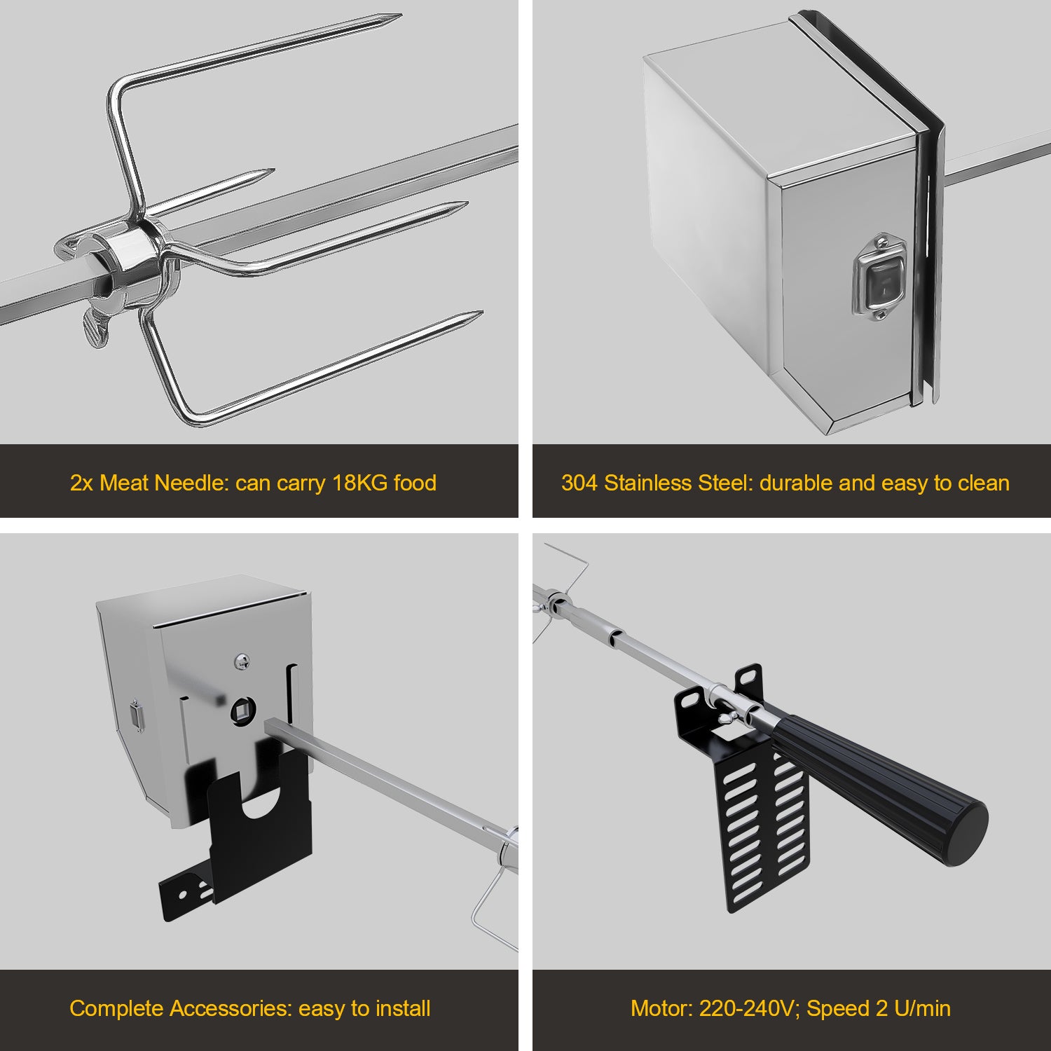 Broche BBQ Set de brochettes Barbecue électrique pour grill 107cm BBQ Tourne Broche en Acier Inoxydable avec Electrique avec Moteur - 3