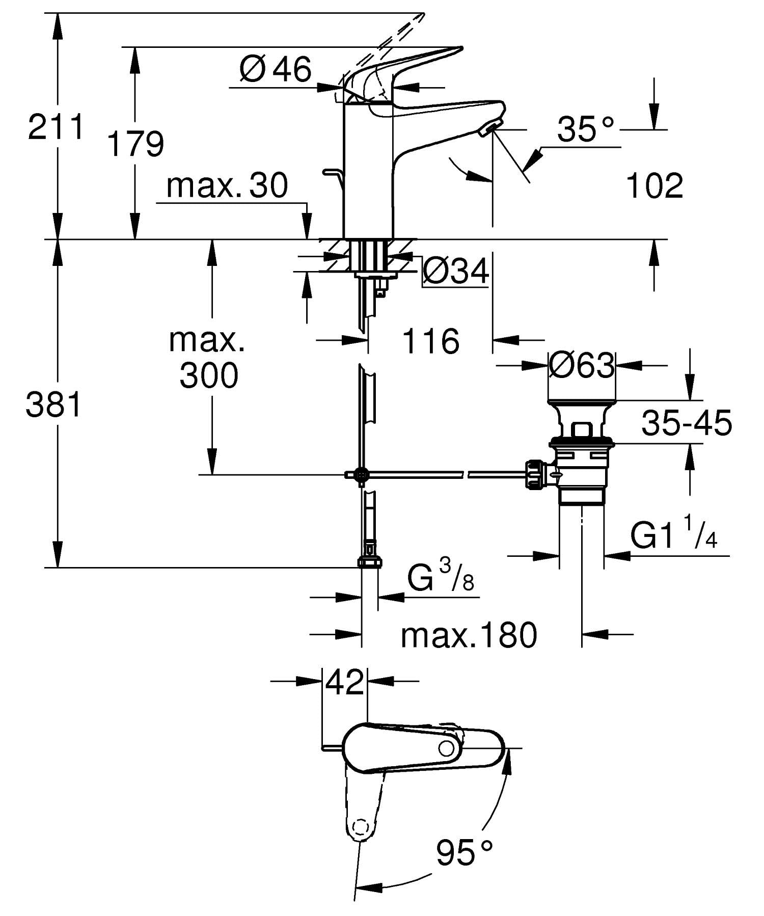 Rubinetto per lavabo cromato GROHE QuickFix Swift M - 7
