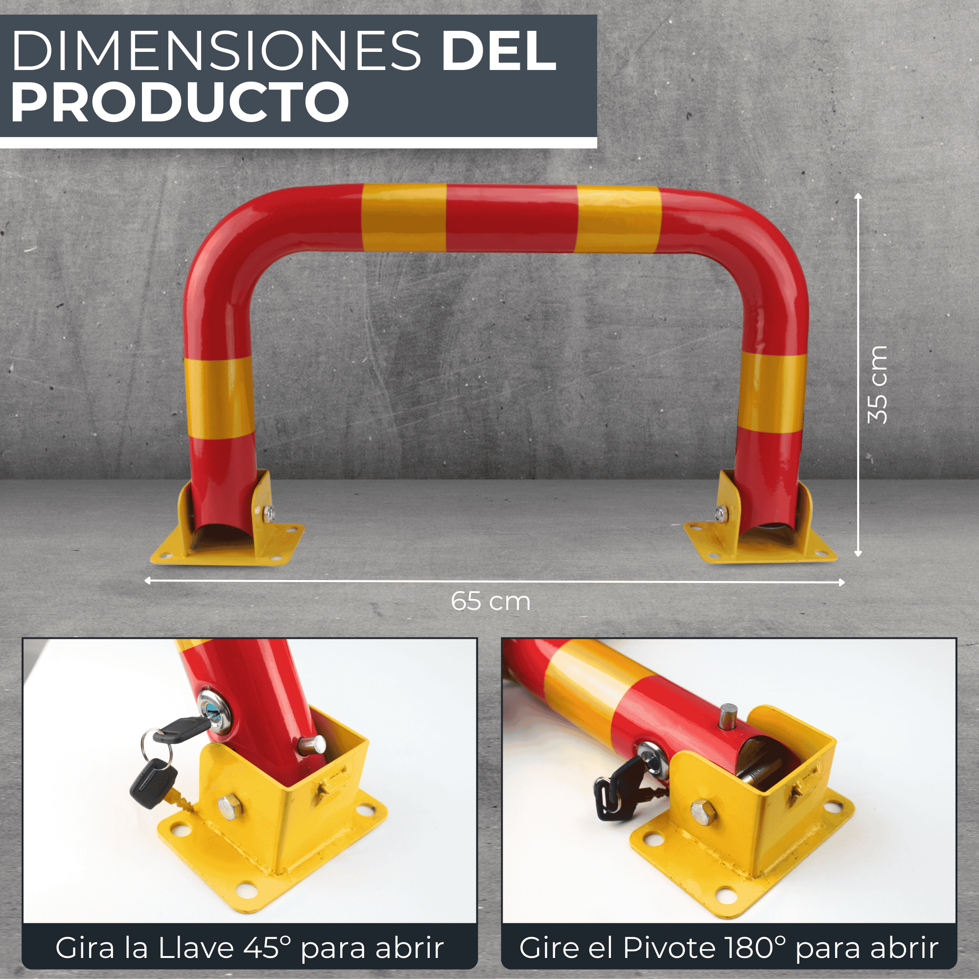 STARLUXE® - Cepos Parking - Barrera Parking con 2 Juegos de Llaves - Cepo Parking de Color Rojo y Amarillo - Cepo para Parking Interior y Exterior - B - 6