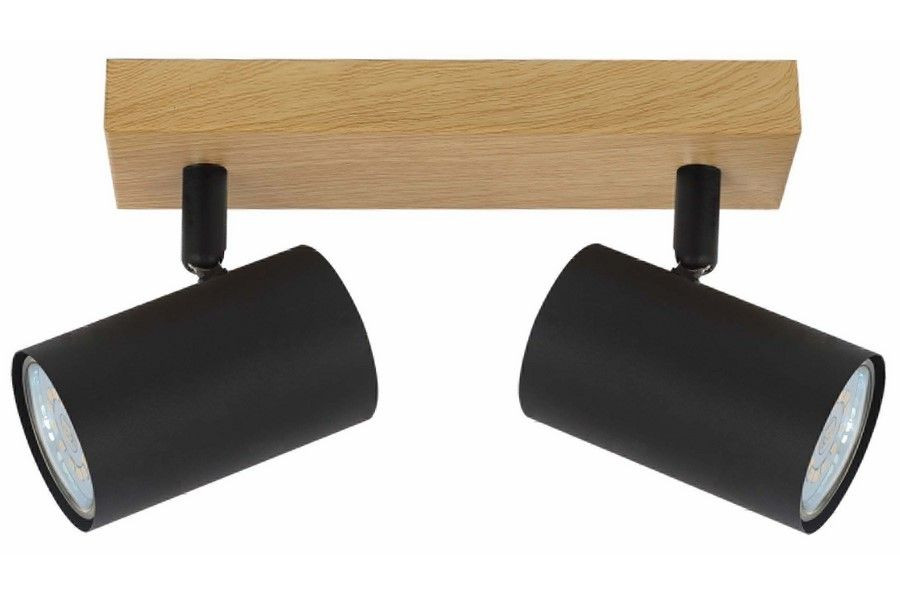 Lampa wisząca Quentin jasne drewno-czarna 2 x GU10 x 15W wym: 12 x 26 x 6 cm Reality
