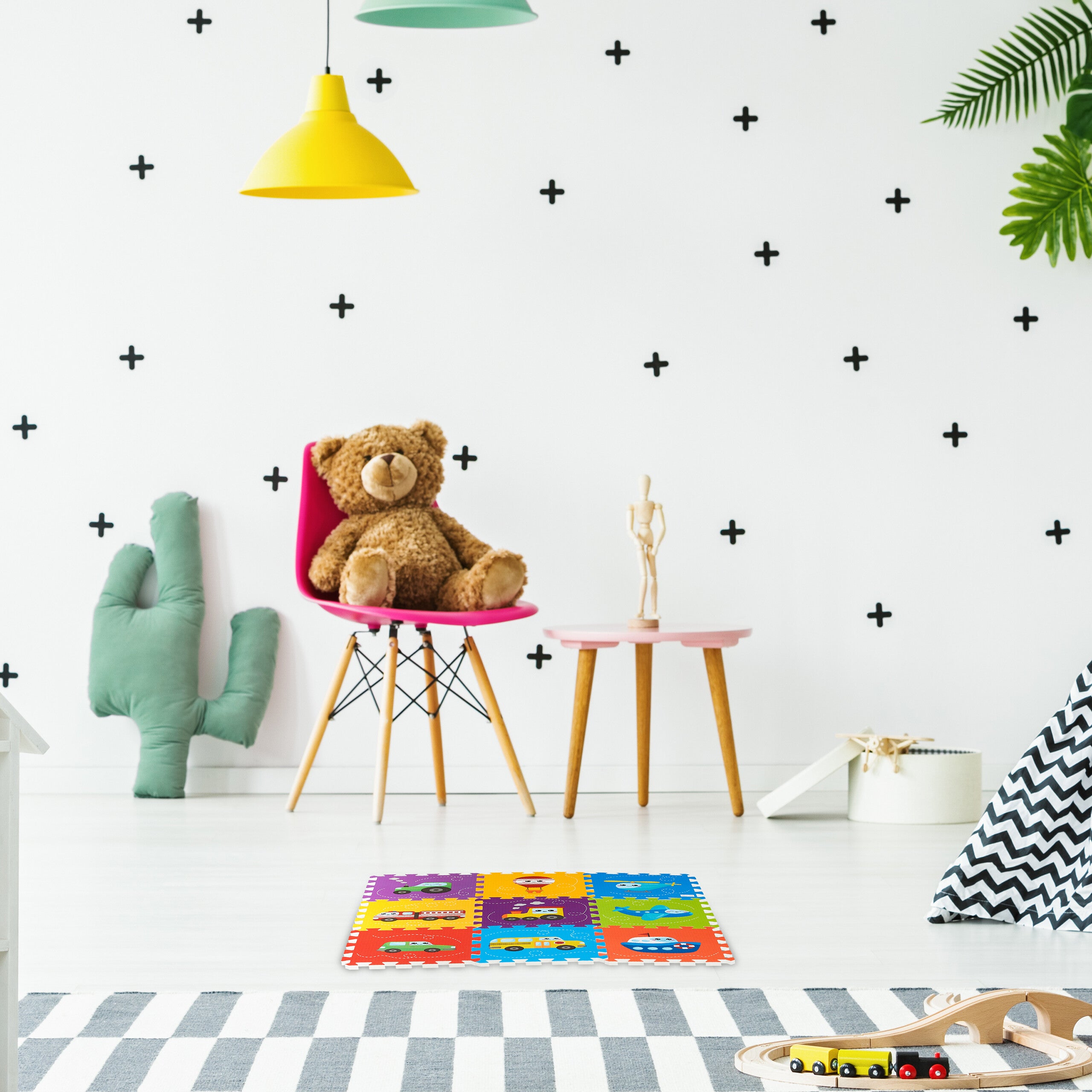 relaxdays Tapis Circuit, 9 pièces de Puzzle, sans polluants, Mousse EVA, Chambre d'enfants, L x P : 90 x 90 cm, coloré