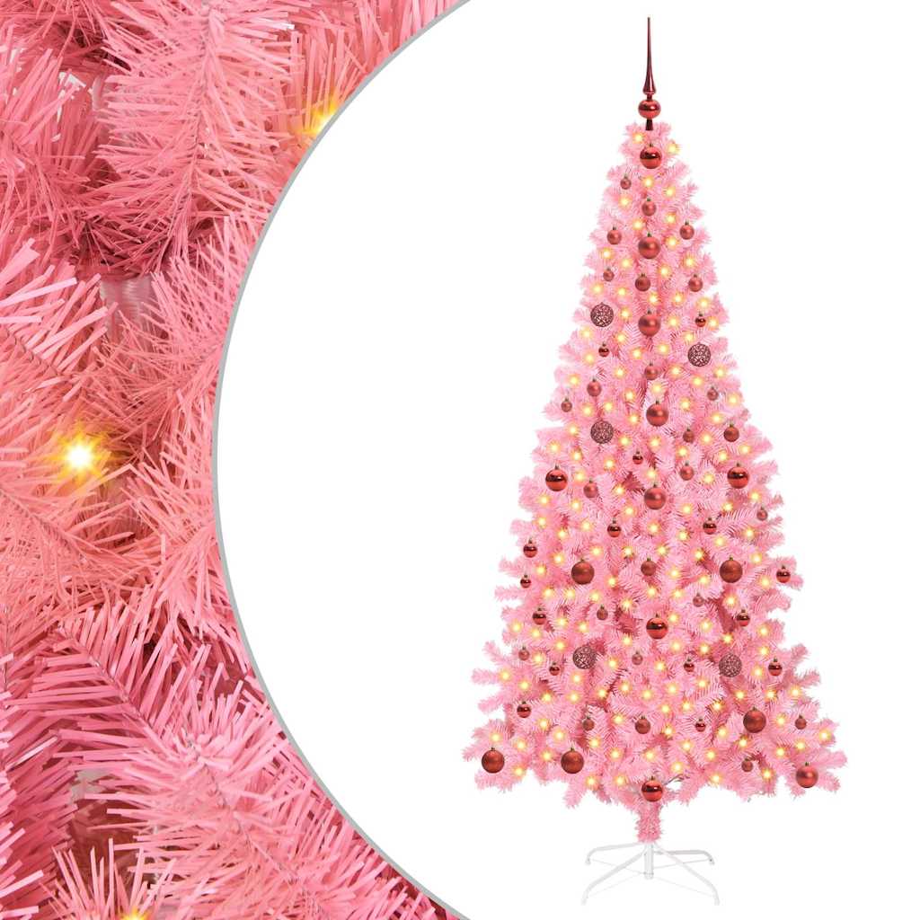 Choinka z 300 diodami LED z podstawą Różowy 210 cm PVC