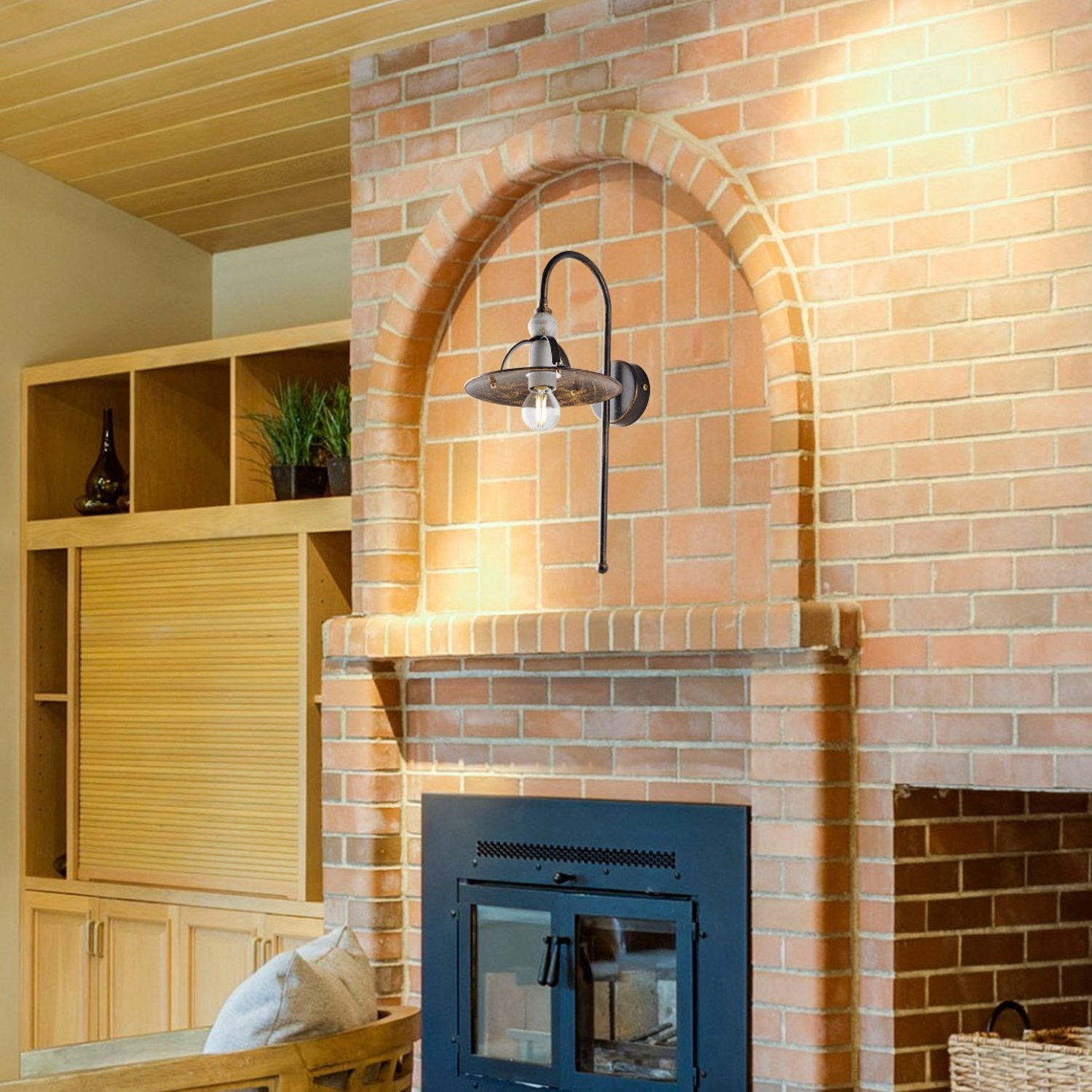 Applique Cantina Stile Industrial 1 Luce Ferro Marrone E Oro - 3