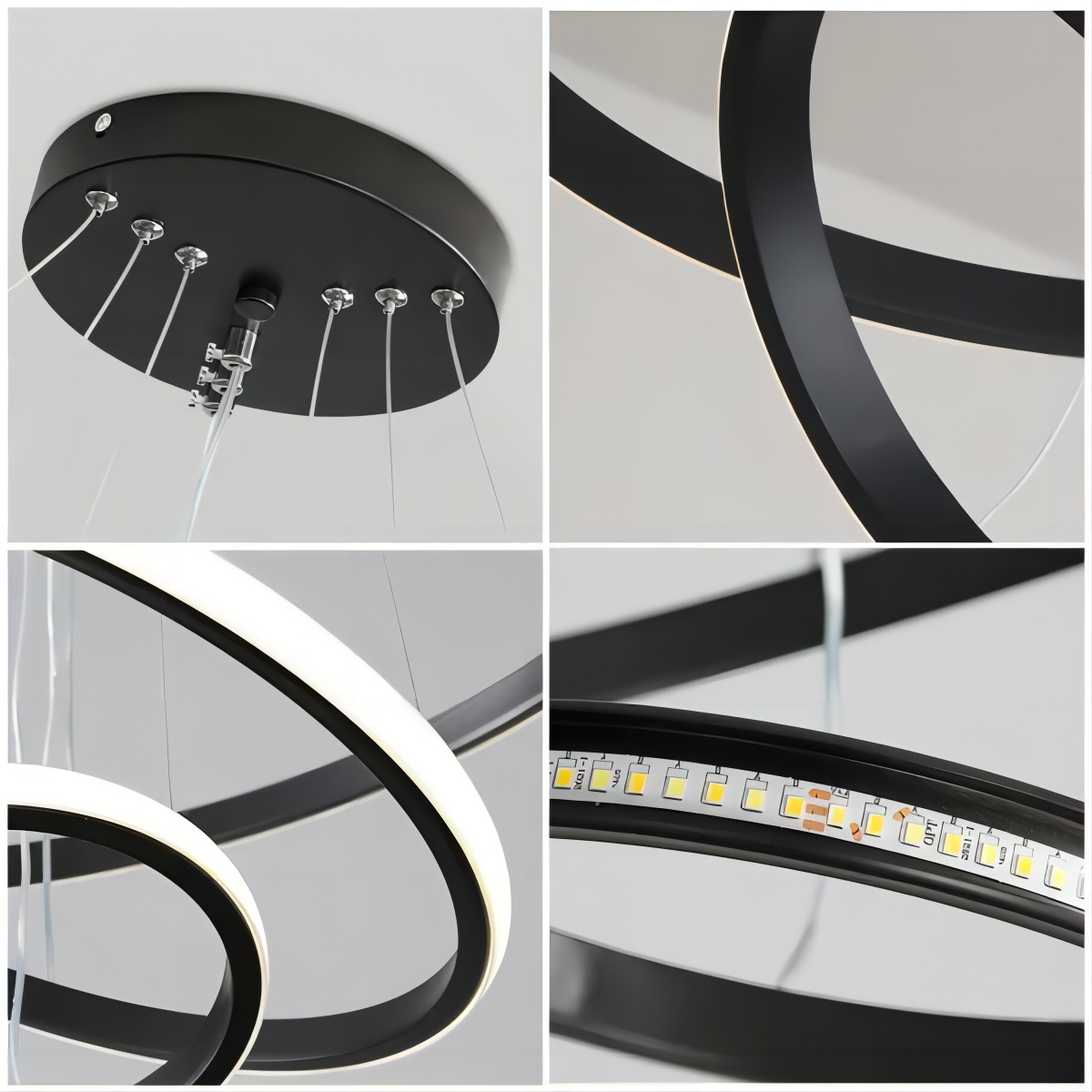 Suspension Lustre LED 76W Aiskdan, Noir, Aluminium, Dimmable, 60*60*85 CM, Pour Salon - 8