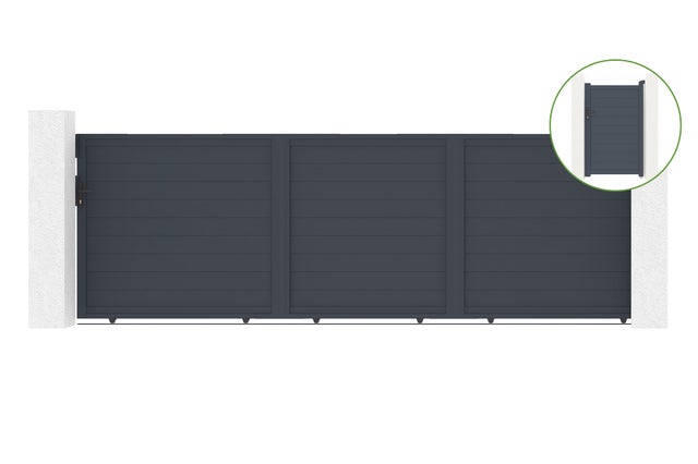 Portail coulissant 5m EIGER H.160cm + Portillon 1m gris EIGER H.160cm aluminium